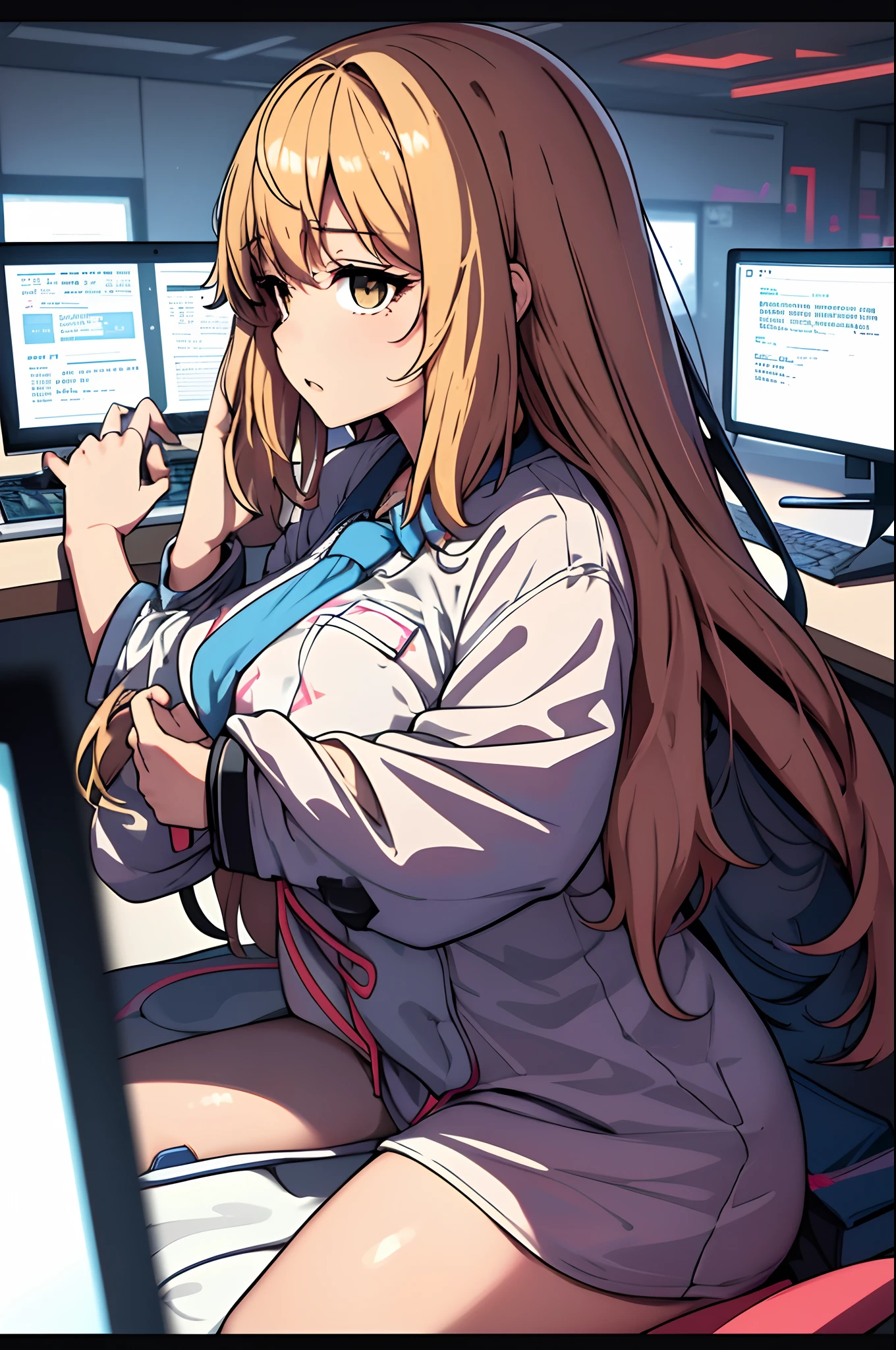 Masterpiece, Monika (Doki Doki Literature Club), giantess, looming over tiny guy, indoors, school uniform, glaring, smirk, intimidating, dominant, femdom, looking down on tiny guy, sitting on tiny guy, perspective of the tiny guy, sticking hand down her panties