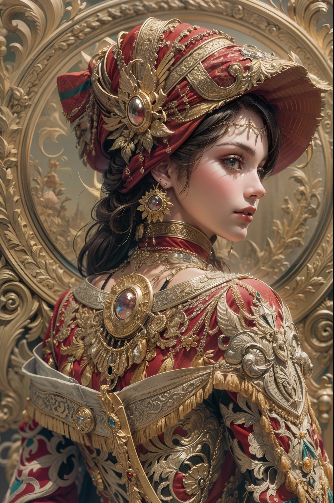 A woman in matador suite, hyperdetailed, intricate details, high_res