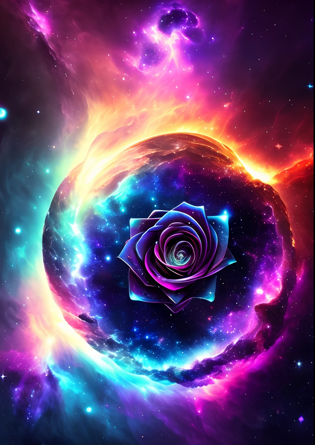 dreamlikeart, galaxy, outer space, nebula, star, [cyberpunked] Rose from the stars (star:1.5),