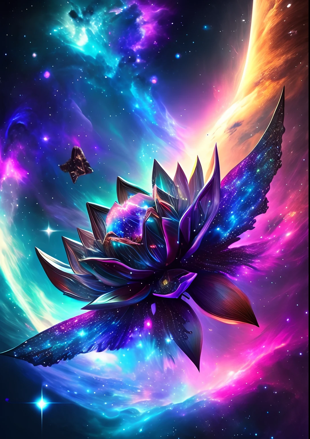 dreamlikeart, galaxy, outer space, nebula, star, [cyberpunked] Lotus from the stars (star:1.5),