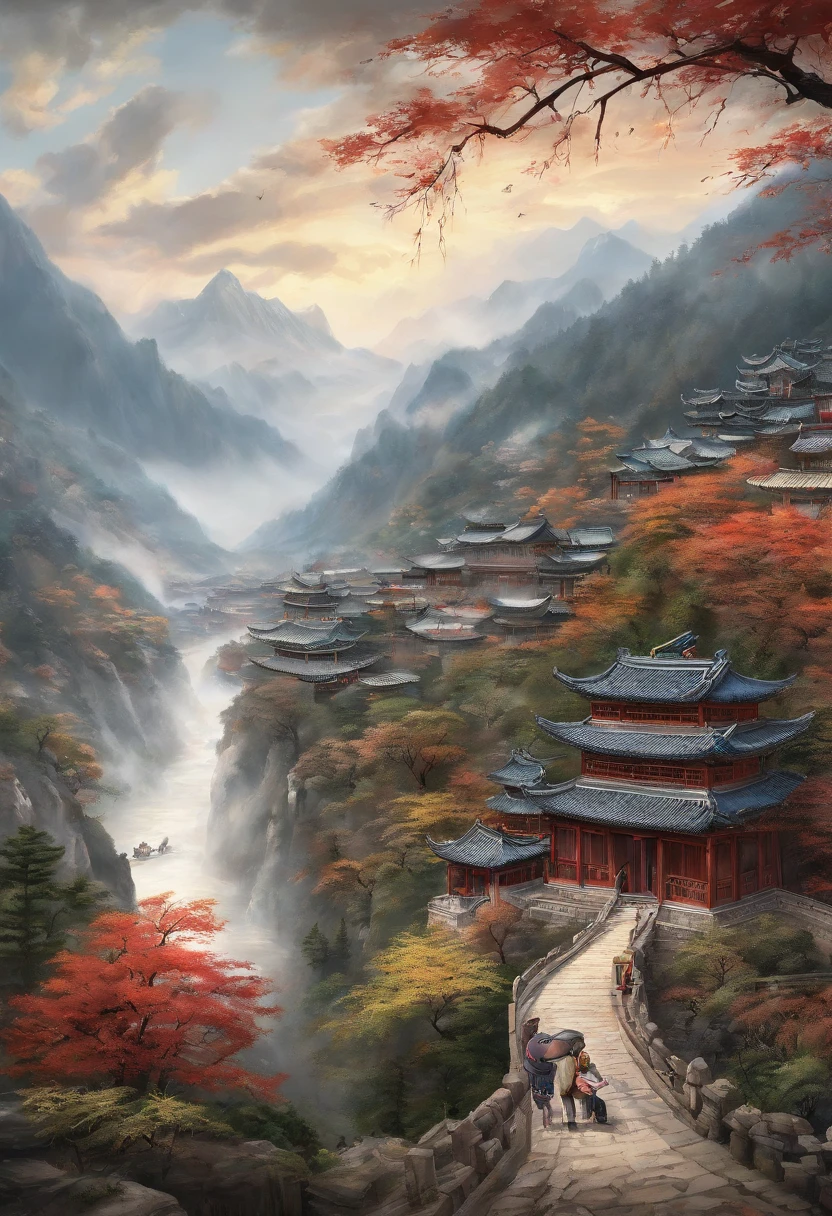This painting presents a very realistic and extremely detailed work of Chinese landscape,Created by artist Aleksandar Popov。The painting stands out for its nuanced depiction。A vibrant and vibrant Chinese scene is shown,Including mountains、Rivers and buildings。The artist brings the details to life through his great skill,Make the viewer feel as if they are there。The mountains and rivers in the painting show realism with their precise lines and light and shadow effects,Make people feel the magnificence and tranquility of nature。The detailed depiction of the building is equally stunning,From the tiles of the roof to the railings of the windows,Every detail is depicted very accurately。The whole picture exudes the atmosphere of Chinese culture,It gives people a deep artistic enjoyment。The painting is known through its surreal style and virtuosity,It shows the viewer the power of art and the beauty of Chinese culture。