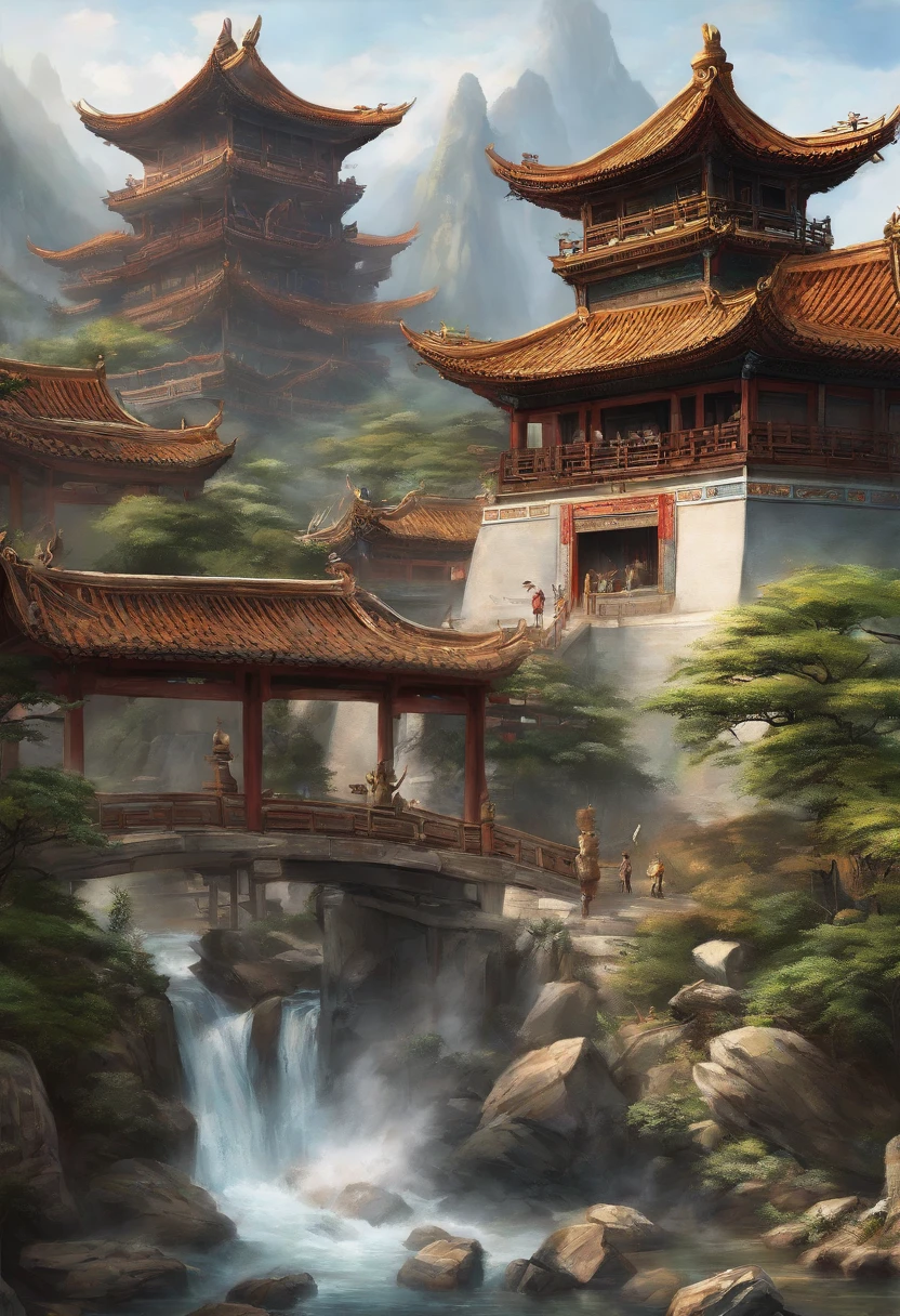 This painting presents a very realistic and extremely detailed work of Chinese landscape,Created by artist Aleksandar Popov。The painting stands out for its nuanced depiction。A vibrant and vibrant Chinese scene is shown,Including mountains、Rivers and buildings。The artist brings the details to life through his great skill,Make the viewer feel as if they are there。The mountains and rivers in the painting show realism with their precise lines and light and shadow effects,Make people feel the magnificence and tranquility of nature。The detailed depiction of the building is equally stunning,From the tiles of the roof to the railings of the windows,Every detail is depicted very accurately。The whole picture exudes the atmosphere of Chinese culture,It gives people a deep artistic enjoyment。The painting is known through its surreal style and virtuosity,It shows the viewer the power of art and the beauty of Chinese culture。