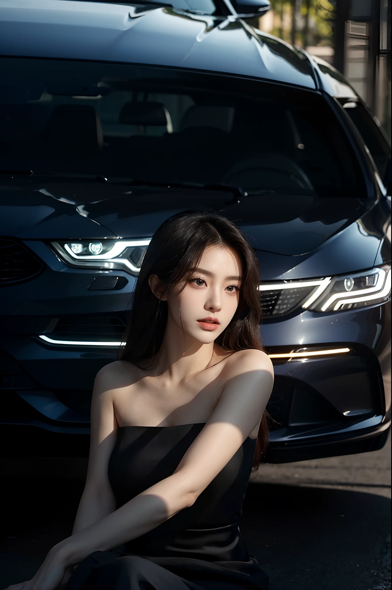(best quality,4k,8k,highres,masterpiece:1.2),ultra-detailed,(realistic,photorealistic,photo-realistic:1.37),car model,korean beautiful girl,glamorous appearance,stunning features,perfectly styled hair,beautiful eyes with long eyelashes,full and luscious lips,flawless complexion,slim and toned figure,wearing a stylish and elegant dress,striking a confident pose in front of a luxurious sports car,gorgeous lighting highlighting her beauty,vibrant colors enhancing the overall image,studio setting with professional photography techniques,showcasing the perfect combination of beauty and automobile craftsmanship.