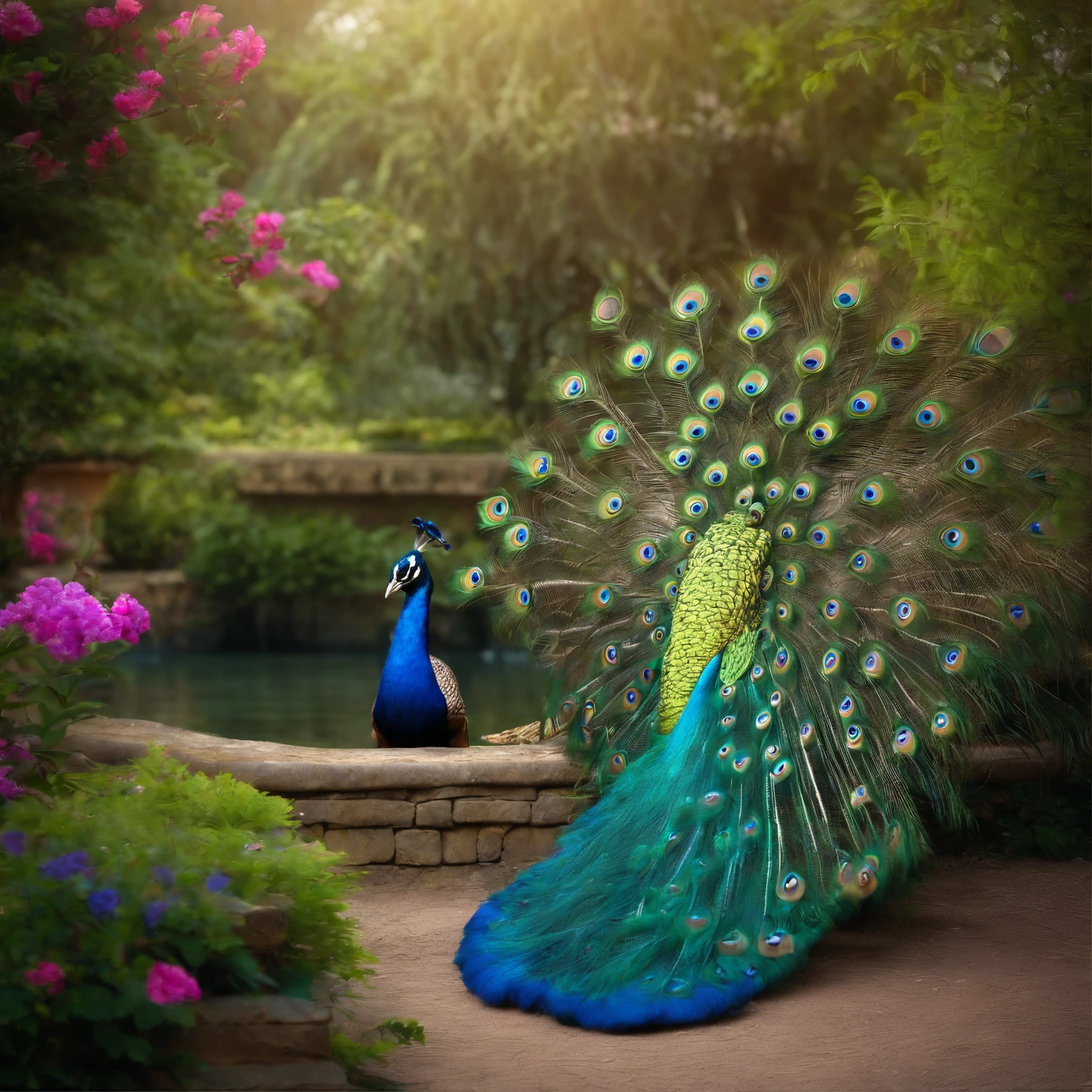 Peacock in thé paradise garden.