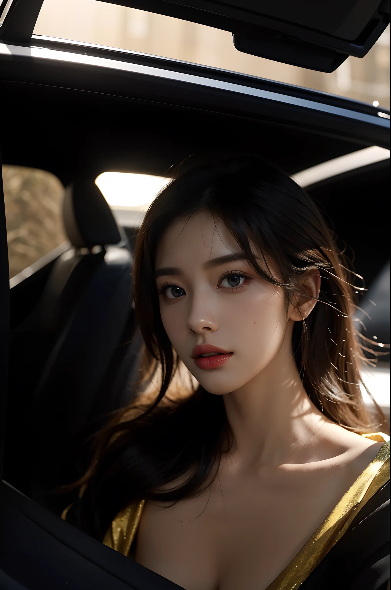 (Best quality,4K,8K,A high resolution,Masterpiece:1.2),Ultra-detailed,(Realistic,Photorealistic,photo-realistic:1.37),Car model,korean beautifull girl,mesmerizing looks,stunning features,Perfectly styled hair,Beautiful eyes with long eyelashes,Full and luscious lips,Flawless complexion,Slim and toned body,Wear a stylish and elegant dress,Assert yourself confidently in front of a luxury sports car,The gorgeous lights highlight her beauty,Bright colors enhance the overall image,Studio setup with professional photography techniques,Showcasing the perfect combination of beauty and automotive craftsmanship.