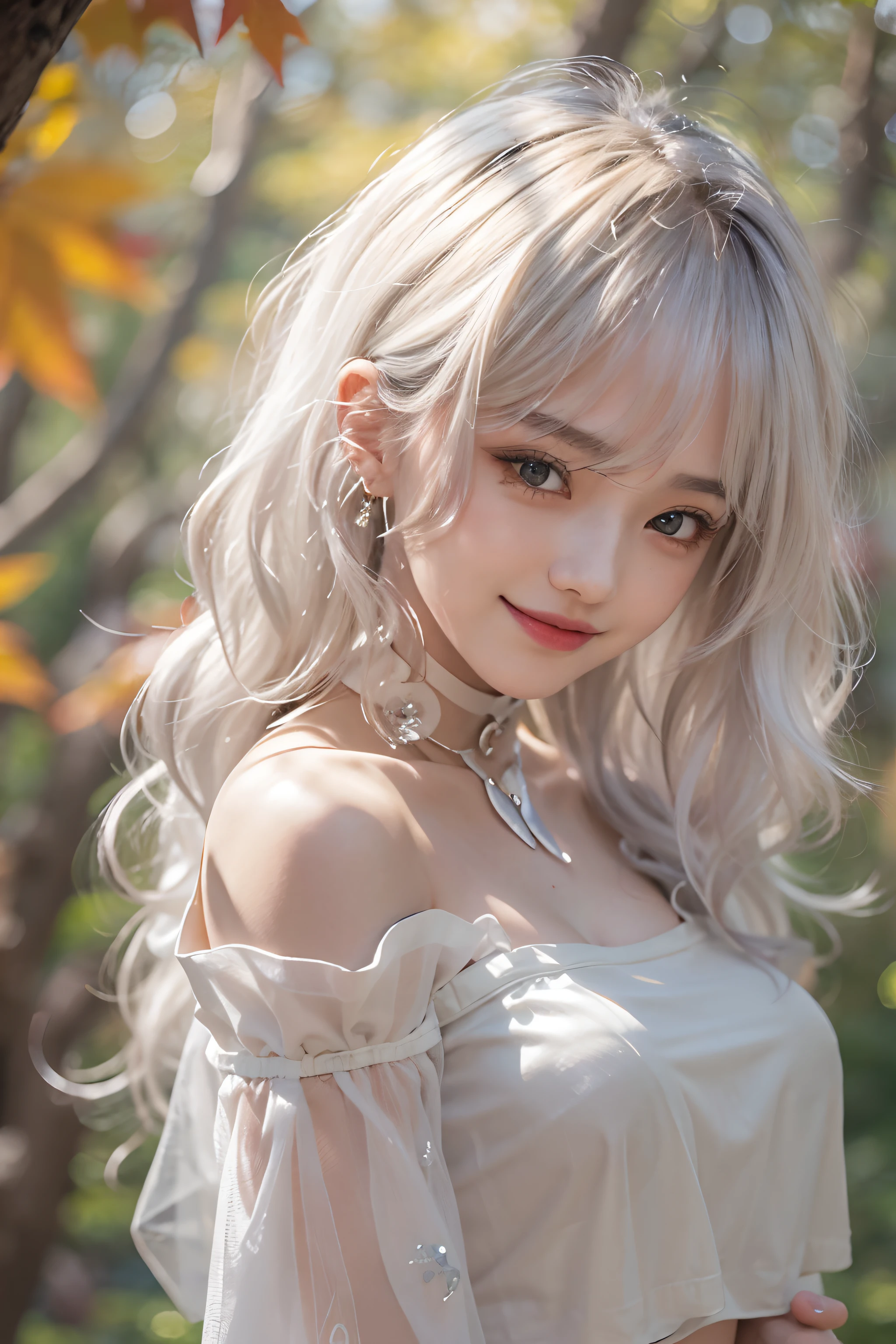 ((((Highest quality))))、(((Ultra-precision CG16K wallpaper)))、(((masterpiece)))、(((Super detailed)))、(((Extreme detail)))、((1Mature 29 year old woman:1.6))、((Very beautiful Japan face of a person))、((Urizane Face:1.8))、((Medium one-length straight hair:1.8))、((Shiny silver hair:1.8))、A delicately drawn beautiful face、(Dark Eyes、Detailed pupil and iris、Reflected light from the eye)、double eyelid、High nose、Small nostrils、Small Mouth、Seductive lips、Beautiful breasts、((B cup size breasts))、Cleavage、eight-headed body、Perfect proportions、Perfect Anatomy、Perfect composition、Beautiful detailed shading、Beautiful, natural lighting、Beautiful detail glow、Depth of written boundary、(((High chroma)))、(((Real:1.9)))、((vivid:1.5))、((Beautiful Skin))、((Skin Texture))、((Realな皮膚感))、(((Portrait Shot:1.6)))、(((front view、shoot from front、front low angle:1.6)))、(((Half-open mouth、smile:1.6)))、(((looking at camera:1.6)))、Bright daylight、Natural light、(((background_Foliage plant:1.5)))、(Standing pose:1.6)、(((White bikini swimsuit with bra:1.6)))、((necklace、Wearing earrings:1.5))、