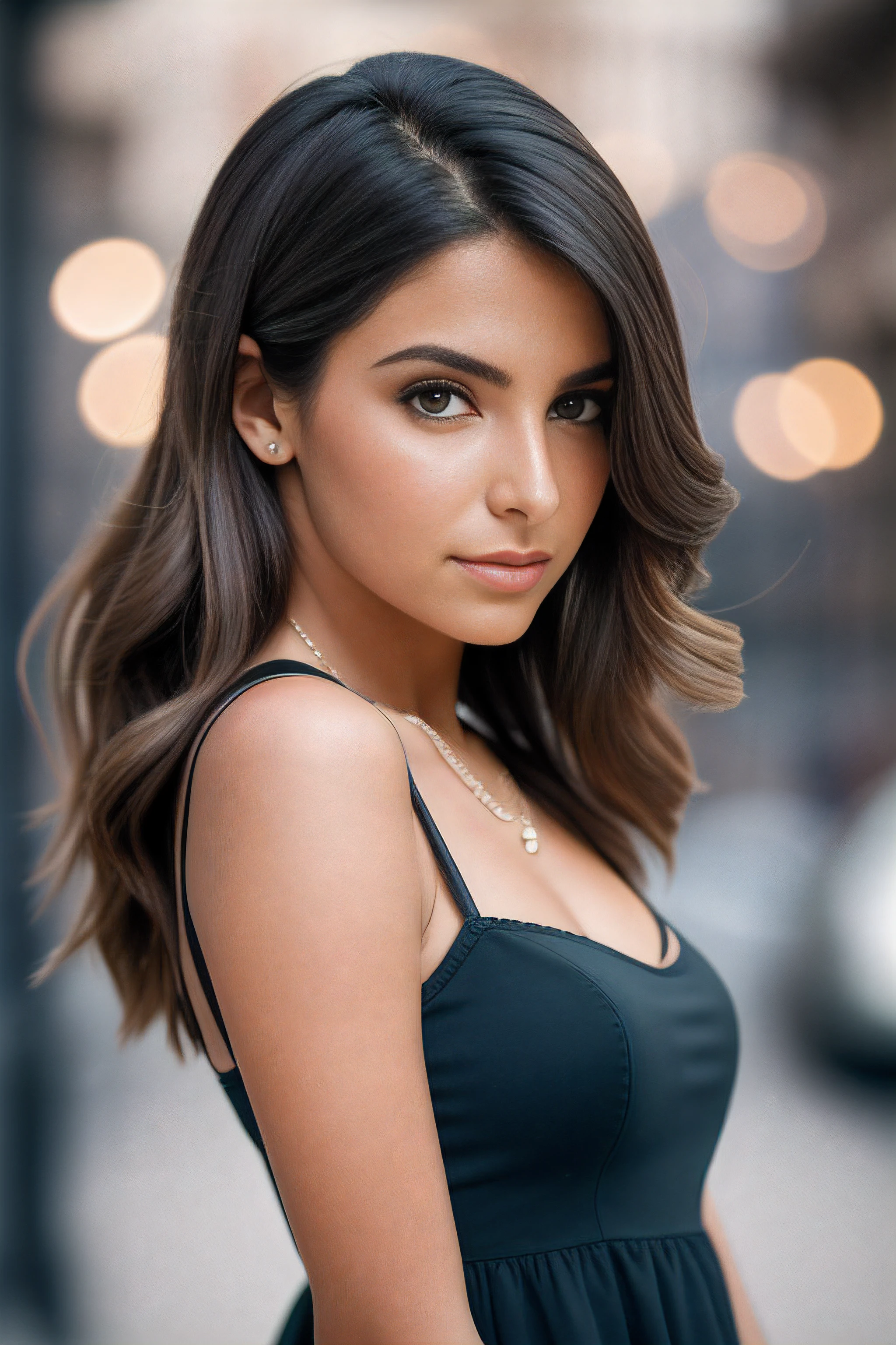 Front headshot of 25yo European woman, pointing at camera, cabello rubio, serio, (Amazing skin detail: 1.4), (piel natural: 1.2), (Poros: 0.6), maquillaje, (ojos detallados: 1.2), fondo negro, estudio, borde claro, atmosfera oscura, (Bokeh: 1.2), Cinematographer, Kinematic, fotorrealista, ultrarrealista, Chica en forma, vestido ajustado, Figura perfecta