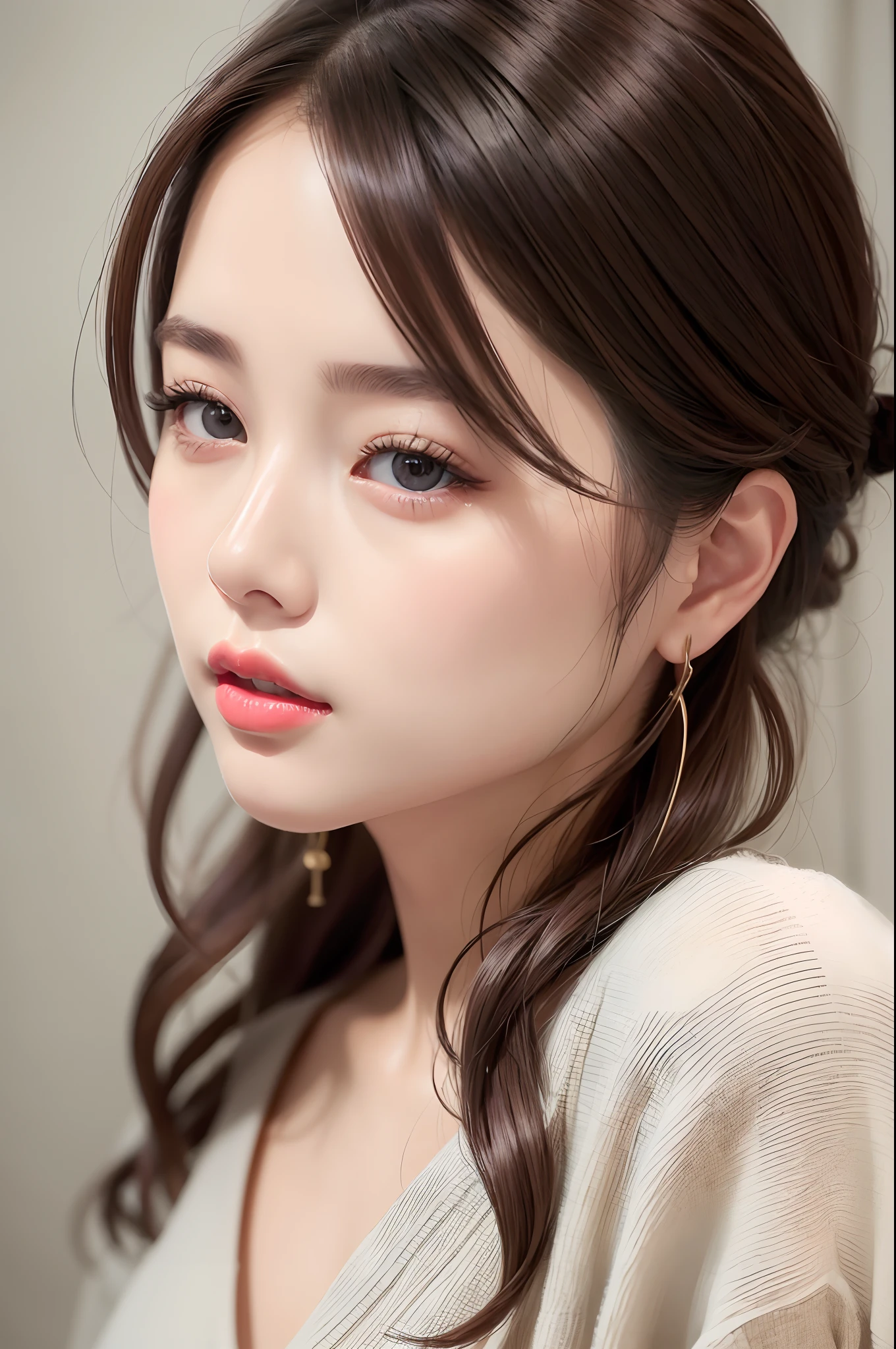 a picture、realisitic、Beautuful Women、A detailed face、Detailed lips、A detailed eye、luslous skin、One Person、red lipsticks
