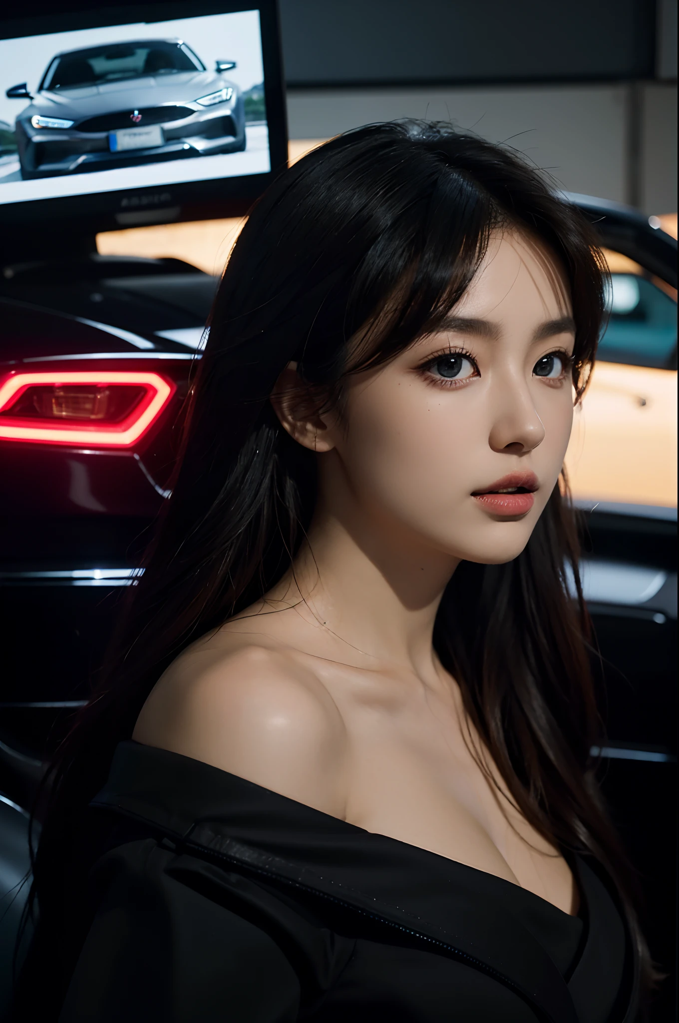 (Best quality,4K,8K,A high resolution,Masterpiece:1.2),Ultra-detailed,(Realistic,Photorealistic,photo-realistic:1.37),Car model,korean beautifull girl,mesmerizing looks,stunning features,Perfectly styled hair,Beautiful eyes with long eyelashes,Full and luscious lips,Flawless complexion,slim and toned body,Wear stylish and elegant dresses,Show yourself confidently in front of a luxury sports car,The brilliant lights highlight her beauty,Bright colors enhance the overall image,Studio setup with professional photography techniques,Showcasing the perfect combination of beauty and automotive craftsmanship.