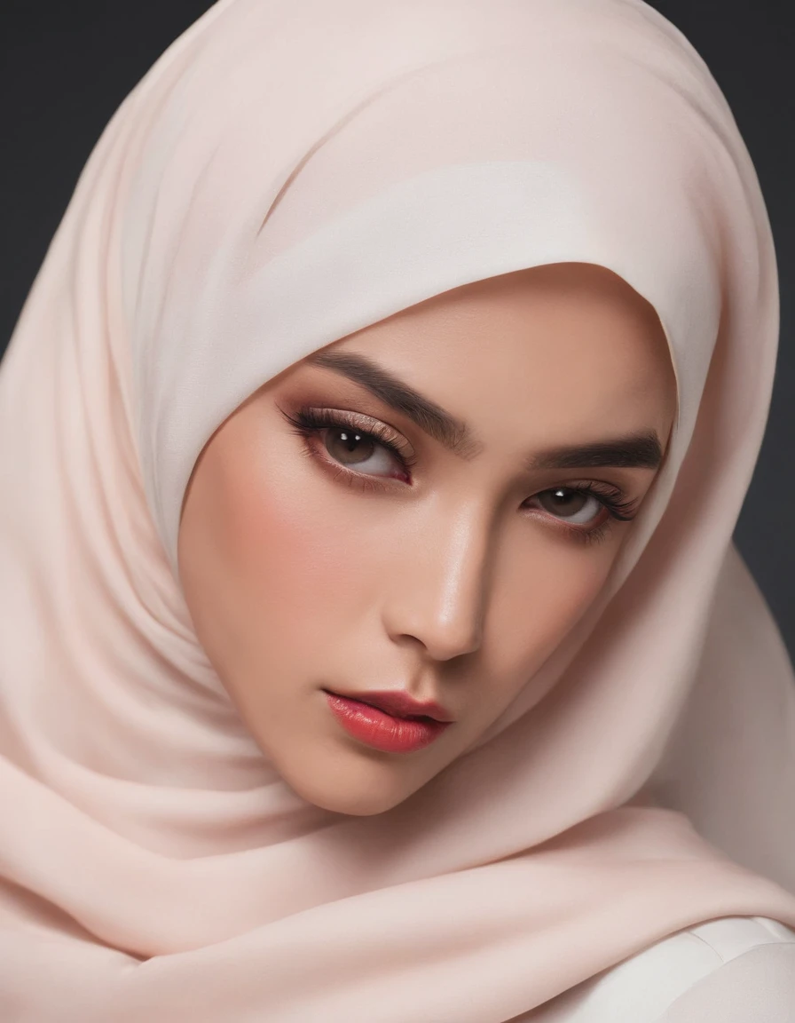 Craft an outstanding portrait that celebrates the beauty and individuality of a Malay girl in a hijab. Showcase her personality and story through creative composition and lighting. Use natural light or unique artificial lighting to add depth and character to the portrait. Pay attention to the details of her hijab, clothing, and accessories, highlighting their textures and colors. Encourage the subject to express her emotions and character through her gaze and pose, creating a compelling and empowering portrait that captures her strength and uniqueness, show cleavage