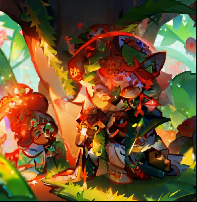 Male Cookie run Character based traptrix sera ,Sundew plant, elegant,red and Green , Sundew cookie, high quality, masterpiece High aesthetic