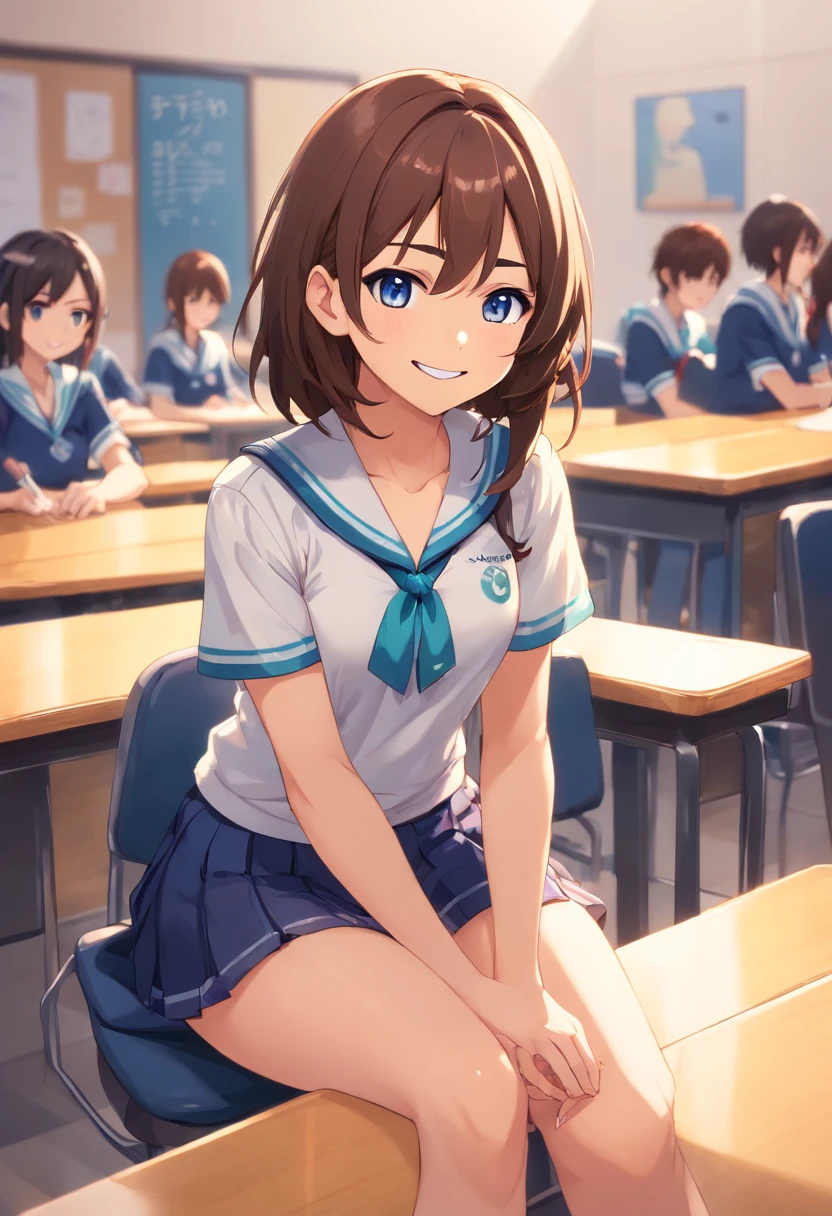 ((Chica hermosa latina:1.3)) ((Uniformes escolares:1.3)) ((Tiro de panty:1.4)) ((escuela secundaria)),((Falda azul oscuro:1.3)) ((en el aula:1.3)) ((delgado_tejido:1.4)) ((Pose sexy aleatoria:1.3)) ((sudoroso:1.5))((face is flushed:1.4)) ((pechos medianos:1.3)) ((primer plano:1.2)) La mejor calidad, Obra maestra, ultra-high-resolution,(fotorrealista:1.4),Foto RAW,(authentic skin texture:1.3),(Film grain:1.3),panorama, Retrato de personaje, Plano muy amplio, cintura estrecha, Disparo de vaquero,(A oscuras, Sombra profunda, discreto, cool light,) Noche,(()),Teary,,polvo, Efecto Tyndall,(expression),1girl,Hermosos ojos y cara detallados ,tatuajes de dragon en el cuerpo, Jabot blanco, brown eyes,((brown hair:1.2)) ((cuerpo completo:1.3)) ((They are smiling:1.3))