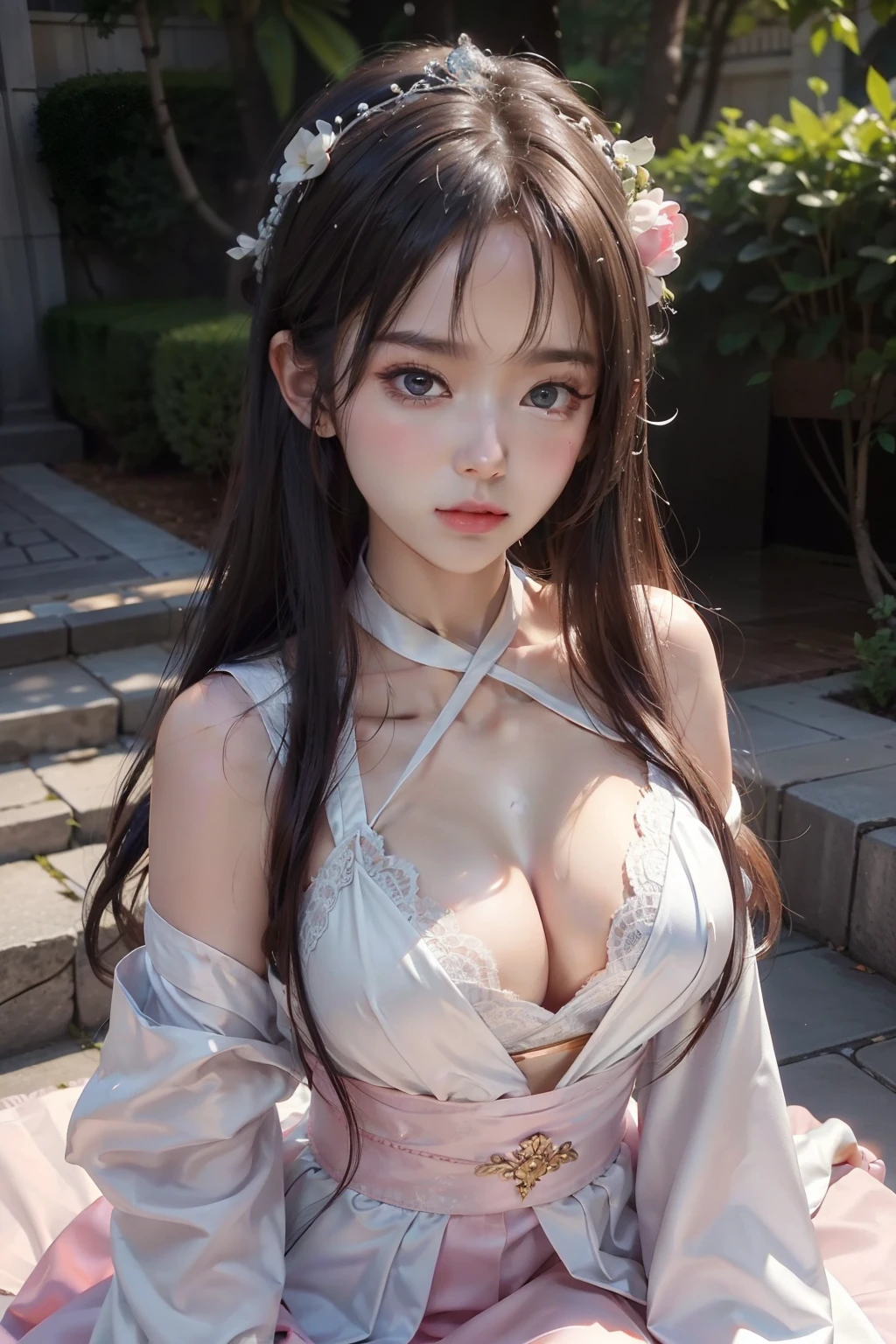 small loli ，,princess 8 yeald old cute, Master picture quality, Highest quality, Best picture quality, Exaggerated details, The expression is shy,a close up of a , Super beautiful,Long hair, Very exaggerated and compact, Round breasts , Pose in front of the camera, ,, Wet-breasted Hanfu open V-chested clothes, All pictures, Wet body of thin silk fabric, Thin silk lace petticoat,princess 8 yeald old cute, (huge boobs，cleavage),petticoat, white pink, blue ，best qualtiy，tmasterpiece，超高分辨率，（真实感：1.4），RAW photogr，（True skin texture：1.3），（filmgrain：1.3），（Selfie angle），1个Giant Breast Girl，Beautiful eye and face details，tmasterpiece，Best quality at best，exposing thighs，Bigchest，The chest is more exposed，short detailed hair，facing at camera