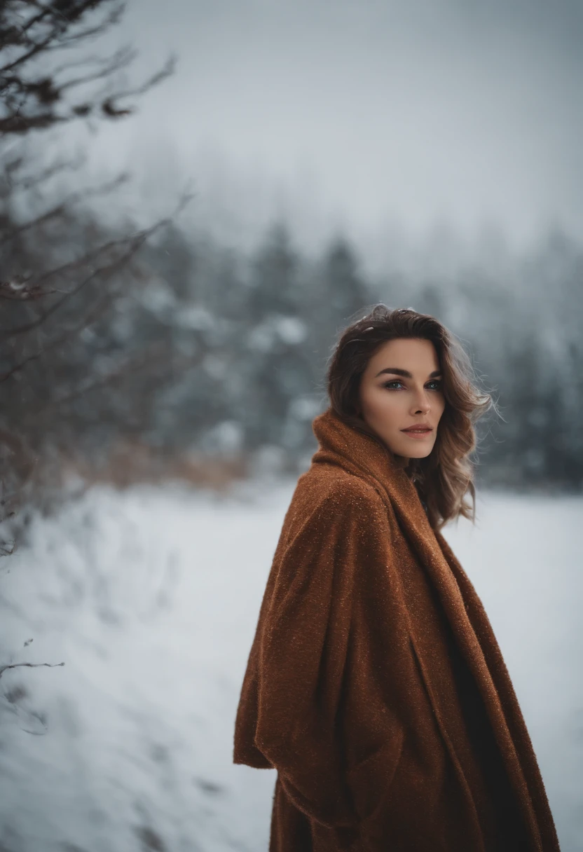 Retrato de uma mulher linda atraente, usando uma roupa de inverno intenso, trending on art station, estilo capa de revista, Pose intimidadora, roupas com moda,
