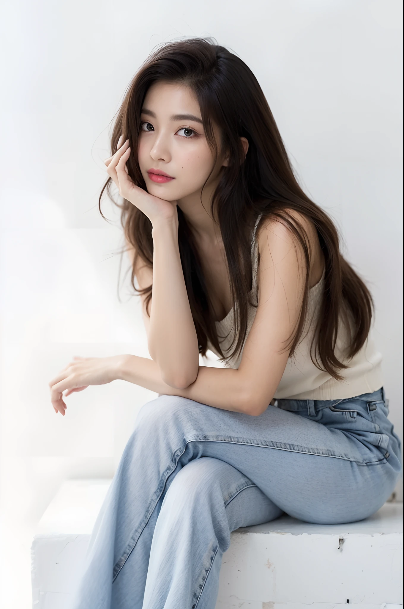 (((Medium hair))), best qualtiy, 8K, hdr, A high resolution,Flaming red lips, absurderes:1.2, blur backgroun, Background bokeh:1.2, photography of, (RAW photo:1.2), (真实感:1.4), (Masterpiece:1.3), (complexdetails:1.2), 1girll, 独奏, japanaese girl, delicated, Beautiful detailed, (Delicate double eyelids), (Detailed facial features), Bigboobs, (((Large breasts))), Skin Firm, (Looking_at_peeping at the viewer), From_Front, (being thin),(best qualtiy:1.4),(超A high resolution:1.2),cinematic lighitnglamplight,(Extremely detailed illustration),(Gloss on lips,best qualtiy,超A high resolution,depth of fields,Caustics,Extensive illumination,naturalshadow,85mm, f/1.4, iso 200, 1/160s:0.75),1girll, Solo, (((Silk vest))) Smile, ((silk garment,pleatedskirt,Classroom))