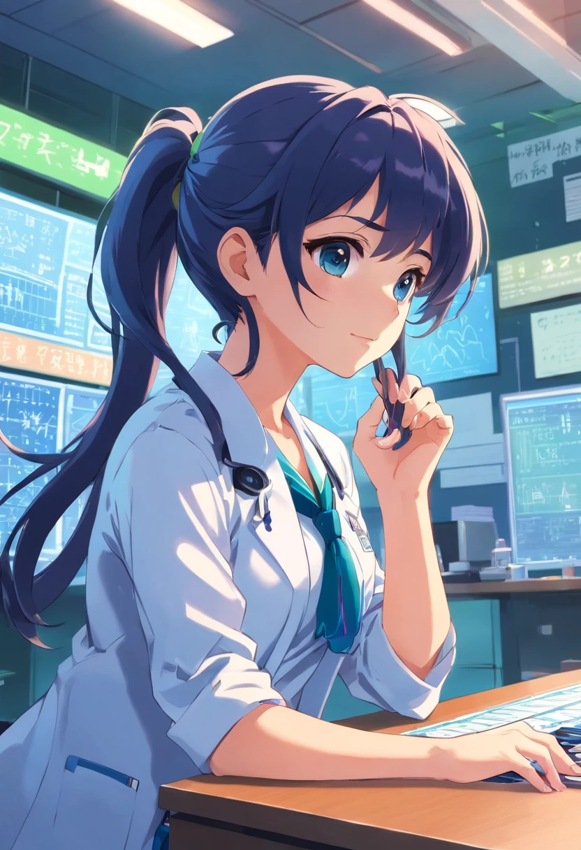 Cute scientist girl, Hair tie, pony tails