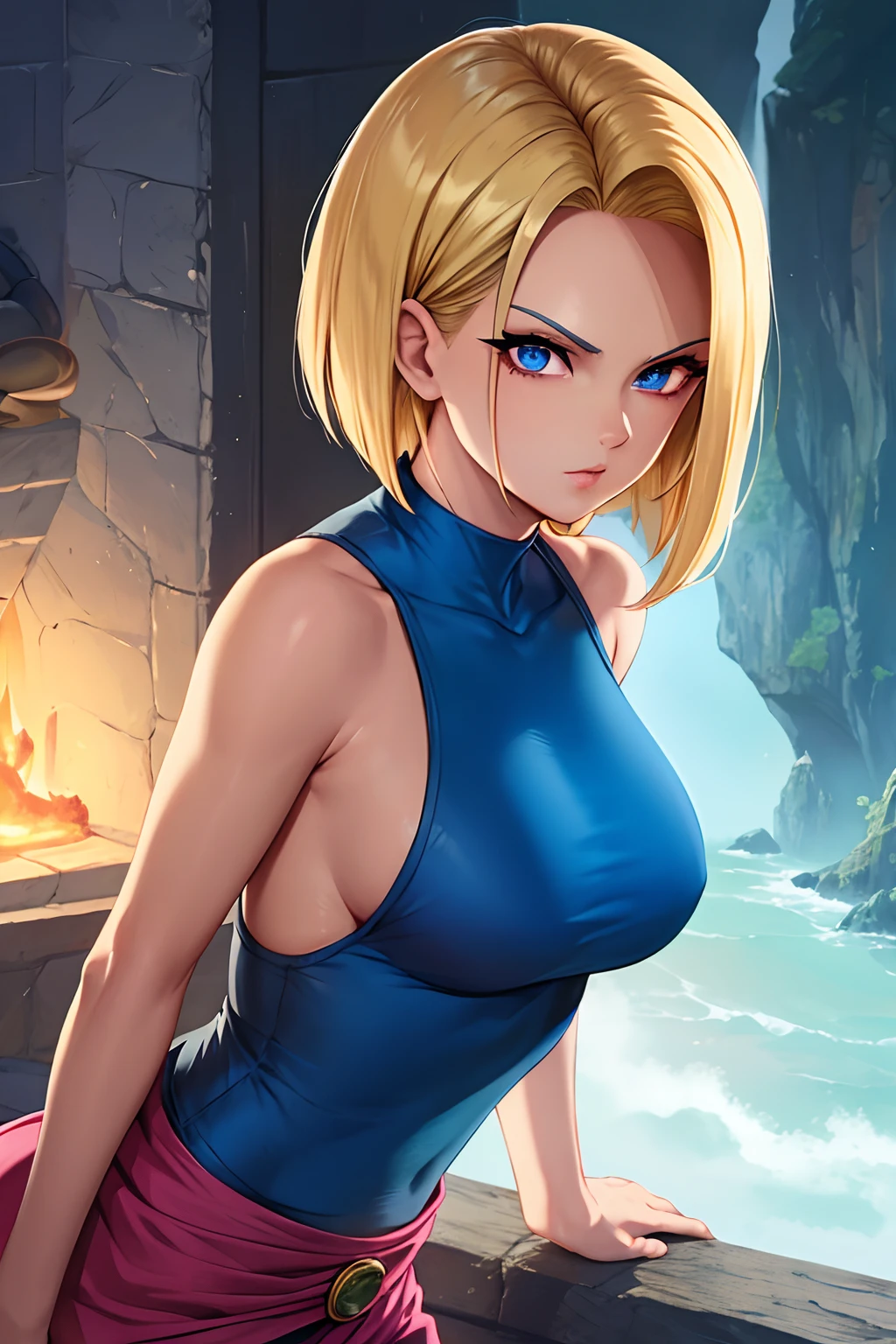 1 woman, masterpiece, (android 18) dragonball z, detailed eyes, lips, nose,