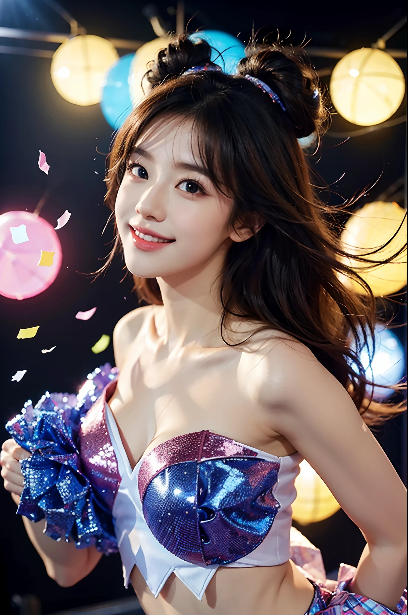 Beautiful Korean idol cheerleader
posters,Painting,high resolution,Ultra-detailed,Realistic:1.37,Vivid colors,hdr,Studio lighting,Sharp focus,
Dance energetically,Smiling happily,Perfect makeup,Stunning costumes,
crowd cheering,exciting atmosphere,dynamicposes,Expressive movements,
Beautiful hair,Sparkling eyes,rosycheeks,full pouty lips,
Colorful pompoms,Flying confetti,Glowing spotlights,
Fascinating performance,Spirited cheers,Unforgettable memories
