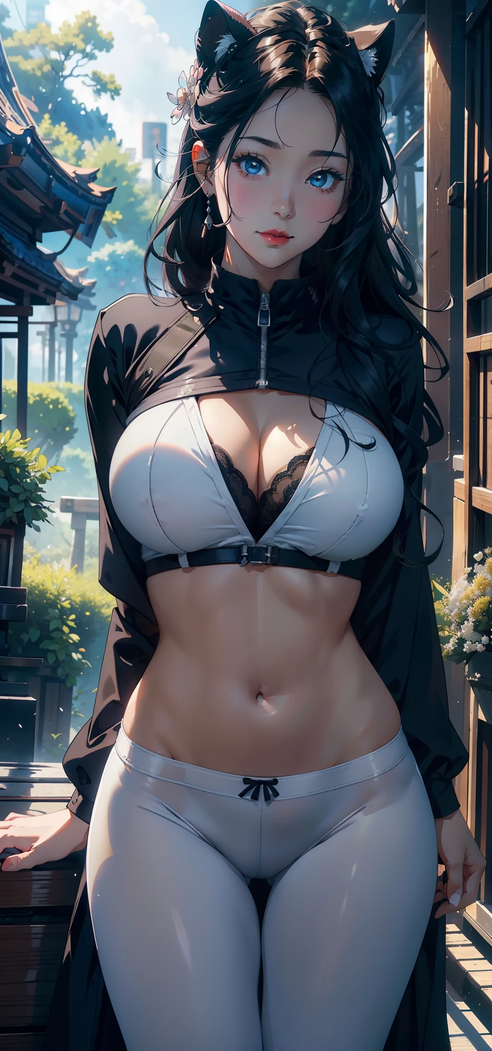 1female,35yo,A MILF,plumw,extremely large bosom, 独奏,(Background with:Cherry blossom forest,ln the forest)Deep in the forest, She has very short black hair,bobo head,Maiden Station,,seen from the front, hair straight, mostly cloudy sky,(((tmasterpiece),(Very detailed CG unity 8K wallpaper),best qualtiy,cinmatic lighting,detailed back ground,beatiful detailed eyes,Bright pupils,Blue eyes,(Very fine and beautiful),(Beautiful and detailed eye description),ultra - detailed,tmasterpiece,))Redlip,facing at camera,A high resolution,ultra - detailed),Camel toes,Flushed complexion,Desire for dissatisfaction,frontage,SakuraNS ,US Navy,Snowflake decoration,(Wearing:,White marshal uniform,black colored leggings)