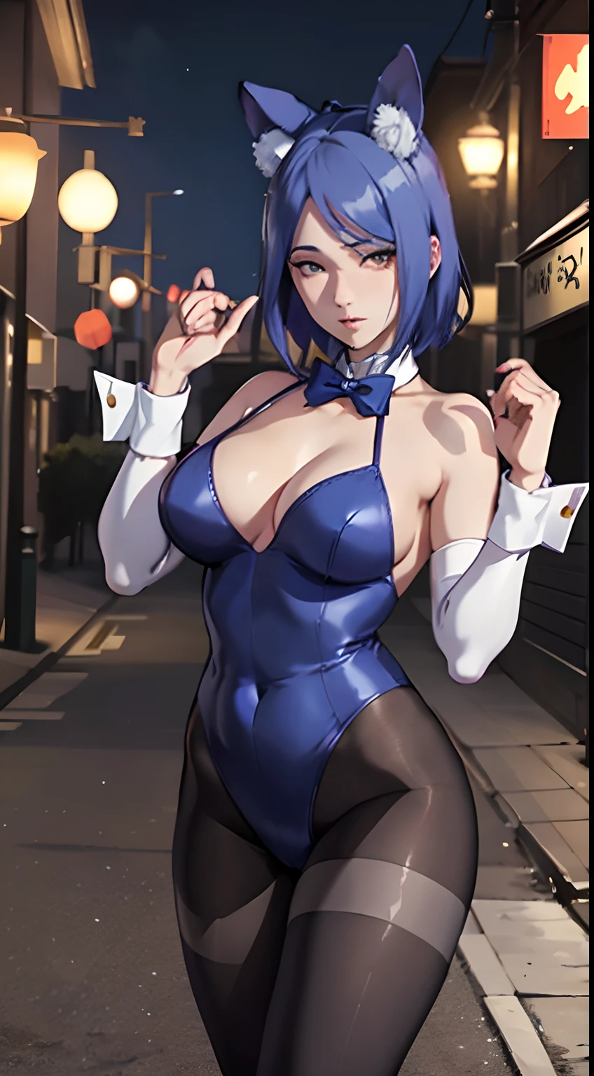 (8K,RAW Photos),(best qualtiy),(realisticlying,)(Photorealistic and realistic),(hight resolution),Hyper-detailing,(hentail realism:1.1),beauitful face,
(1womanl:1.1),female pervert,(looking at viewert),cowboy lens,jpn,
Hsiaonan\(Naruto\),((bunnygirl))、embarassed expression、darkblue hair,profetional lighting、photon maping、physically-based renderingt、(((pantyhose)))、((high-heels))、((Wear cuffs on both hands))、collars、a bow tie、fullmoon、Pumpkin lantern