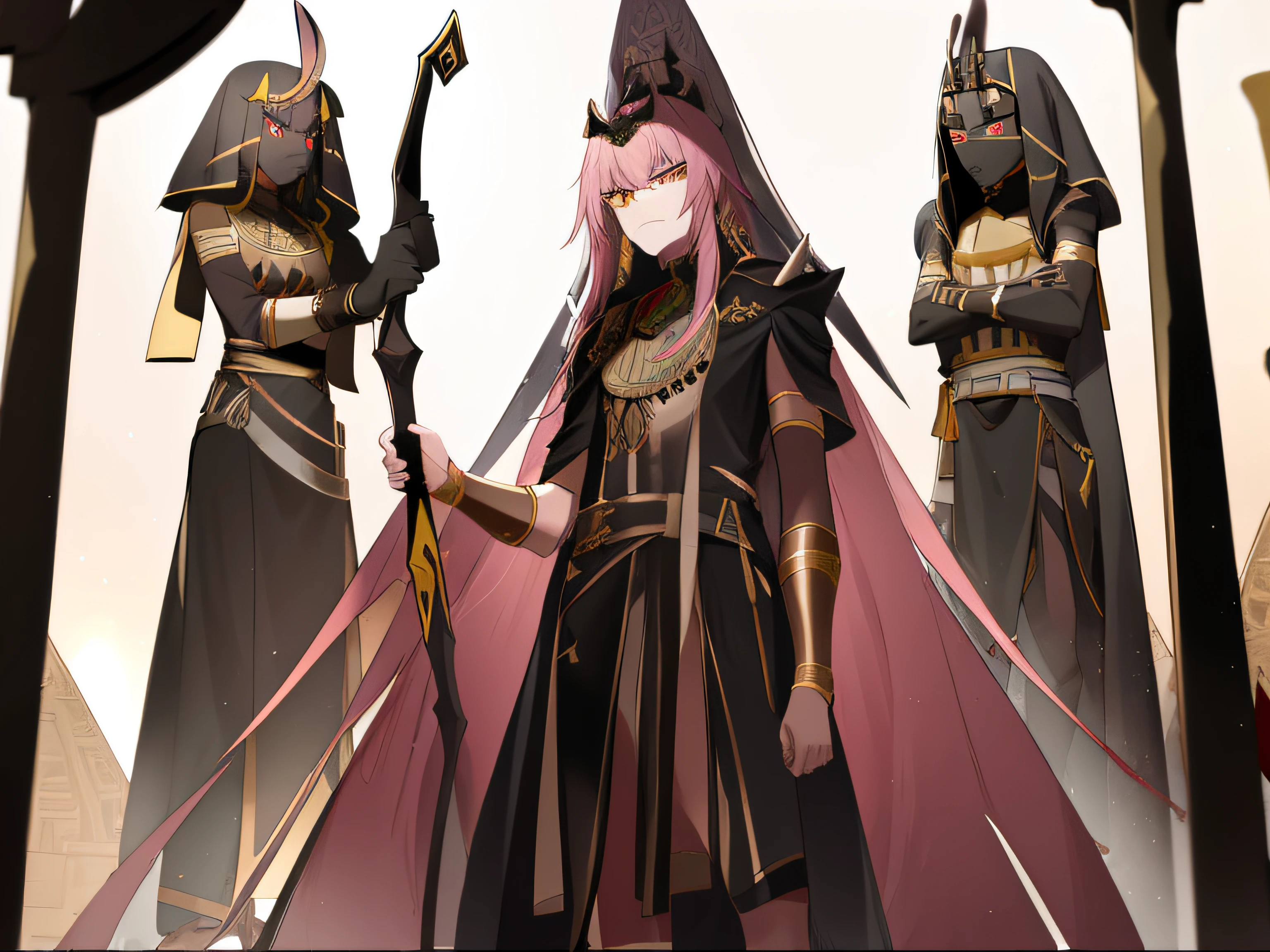 a close up of a person in a costume with a sword, photo of ghost of anubis, egypt god, in dark robes with gold accents, egyptian, egyptian clothes, fate grand order, angry god anubis, egyptian clothing, egyptian god, storm egyptian god, the god anubis, egyptian samurai, the three moiras, egyptian gods, anubis