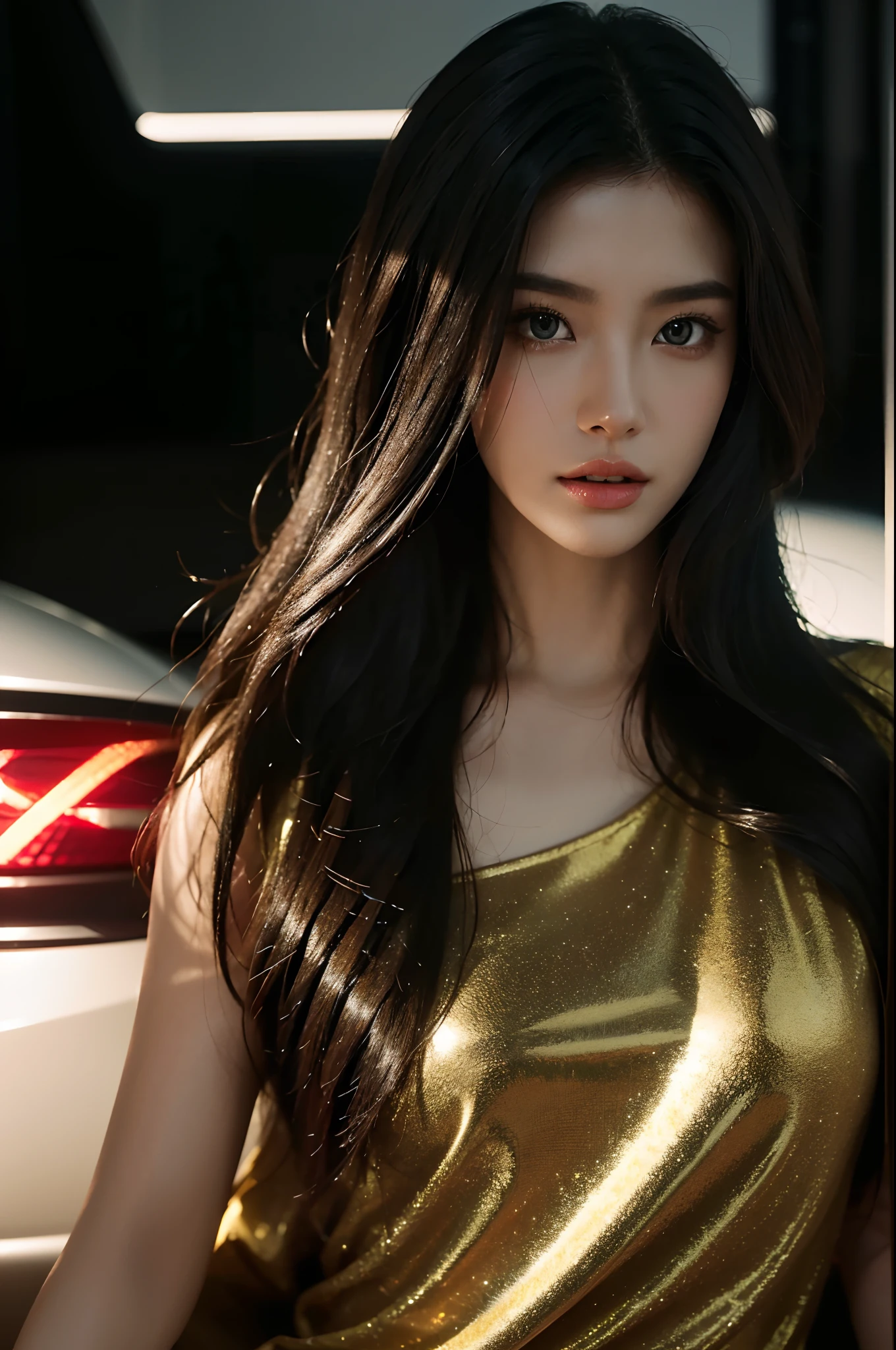 (Best quality,4K,8K,A high resolution,Masterpiece:1.2),Ultra-detailed,(Realistic,Photorealistic,photo-realistic:1.37),Car model,korean beautifull girl,mesmerizing looks,stunning features,Perfectly styled hair,Beautiful eyes with long eyelashes,Full and luscious lips,Flawless complexion,slim and toned body,Wear stylish and elegant dresses,Show yourself confidently in front of a luxury sports car,The brilliant lights highlight her beauty,Bright colors enhance the overall image,Studio setup with professional photography techniques,Showcasing the perfect combination of beauty and automotive craftsmanship.
