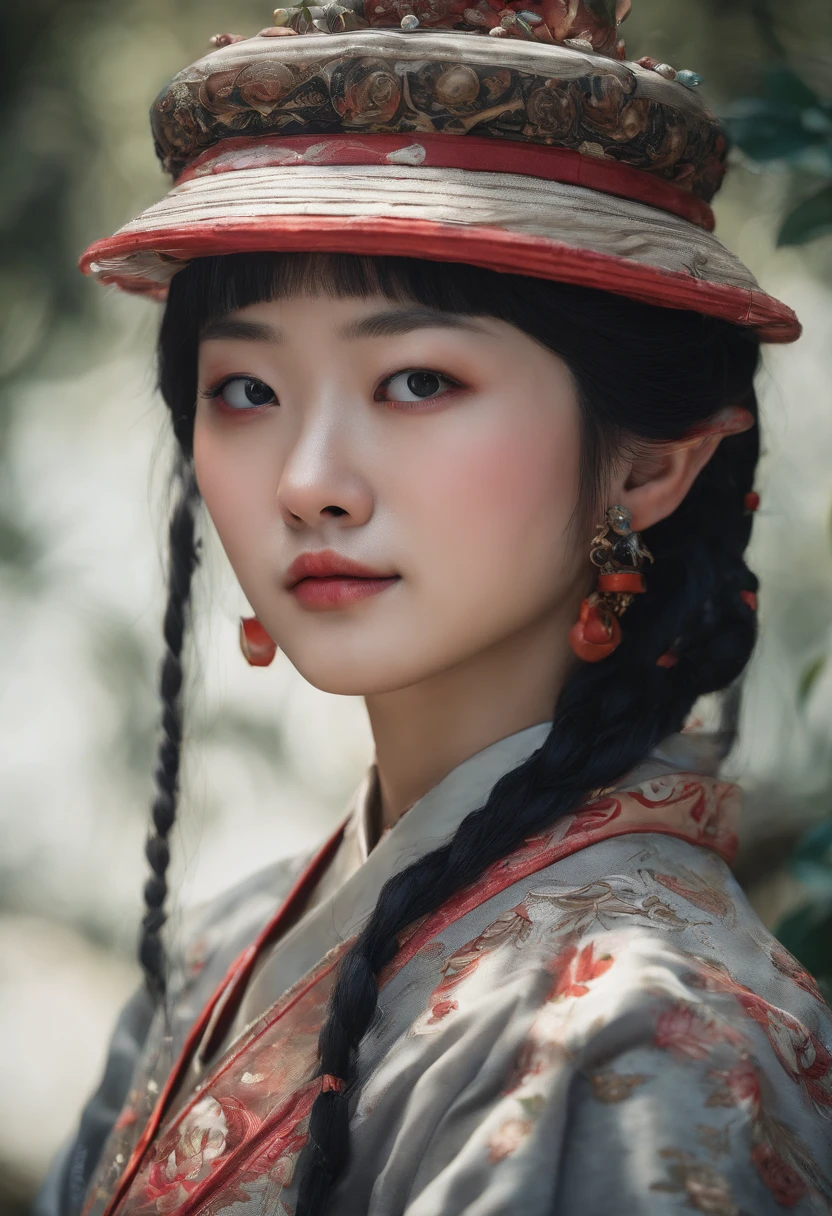 Cute little Chinese girl, wearing a Taoist robe, Eyebrows are clear, Fairy wind road bone, Like a fairy who doesn't eat human fireworks, facing at camera, The background is the main hall of the Taoist temple, The space is filled with colorful glows, surrealism, Depth of field, Cinematic lighting, Fuji colors, hyper HD, Best quality, Textured skin
