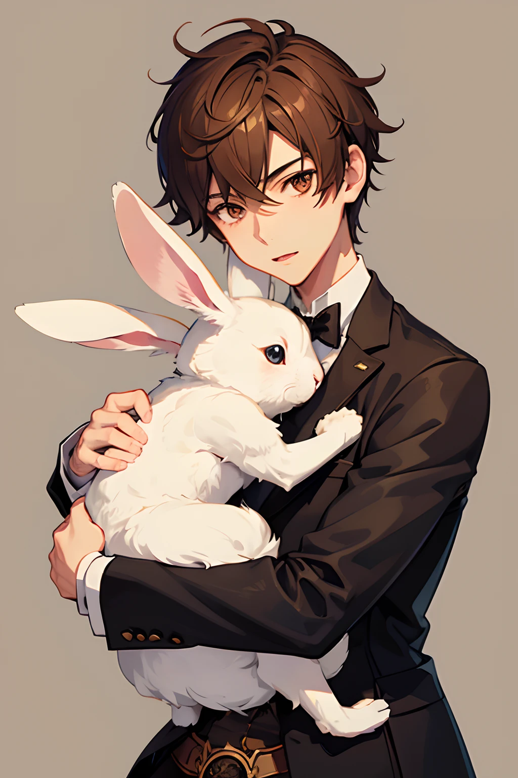 twinks　male people　Hugging a rabbit　steampunc　（lapin）（Tiere）