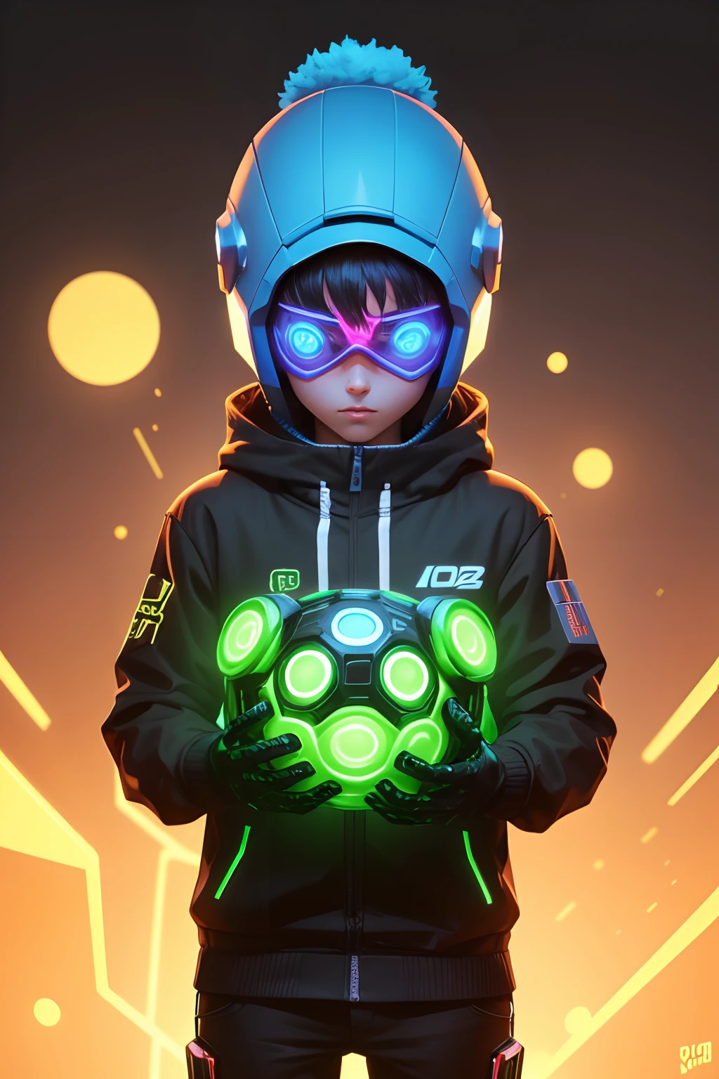 robo moderno olhos neon azuis andando no universo dos jogos habbo