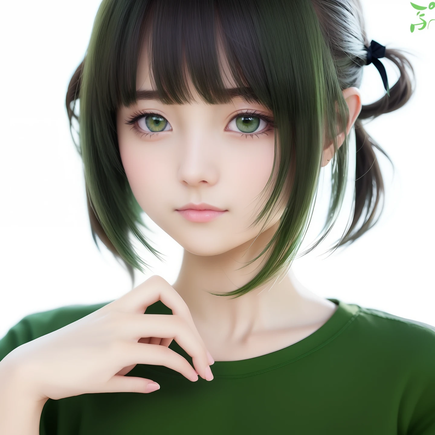 a drawing of a girl with a green eyes and a green shirt, anime style portrait, in an anime style, semirealistic anime style, inspired by Ma Yuanyu, semi realistic anime, anime portrait, in anime style, anime realism style, an anime girl, realistic anime artstyle, made with anime painter studio, realistic young anime girl, anime girl