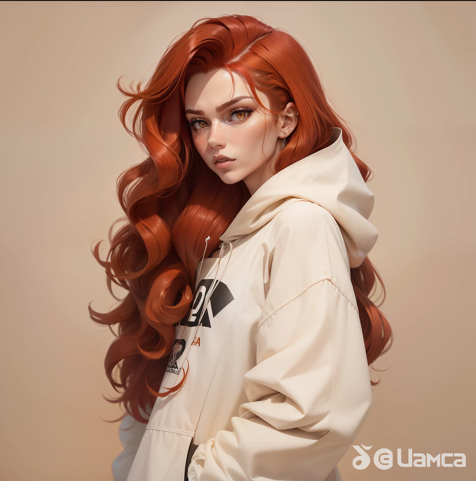 Garota ruiva, cabelo vermelho, cabelo laranja, amber eye, amber eye color, rosto maduro, serious girl, madura, olhar determinado, amber eye