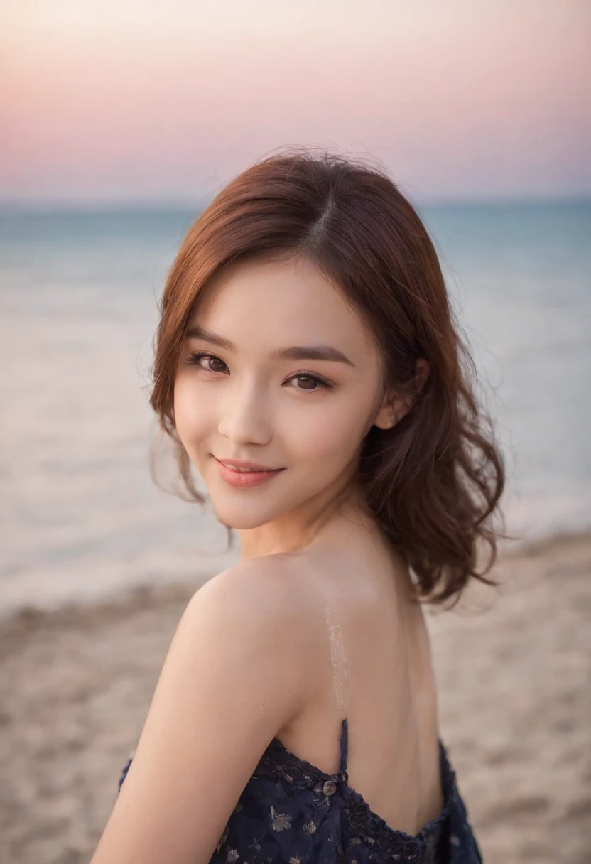 only one girl、((perfect bodies)))、(tmasterpiece)、((top-quality))、(ultra - detailed)、((Extremely Delicately Beautiful))、(((very shallow depth of field)))、NFFSW,(((unbelievable Ridiculous)))、((perfect bodies)))、(((brunette color hair)))、(((short detailed hair)))、(Okabo Hair)、(((Looking at the camera)))、(((small tits)))、(((The best smile that makes you happy)))、String Camisole Dress、Mare+Background with、dynamic ungle、female focus on、{Particles of Light}、Meticulous background、((Paul Hedley)))、Soft lighting、(Dramatic sunset)、Evening glow、Very beautiful sunsets、Live action、hentail realism、Angle from Above、cute smiling face、(The background is blurred)、12year old、being thin、((ventania))、(((sport)))、(((Emotional)))、((Extremely colorful))、((a baby face))、((Beautiful teeth)) 、WRAL、background of the sea