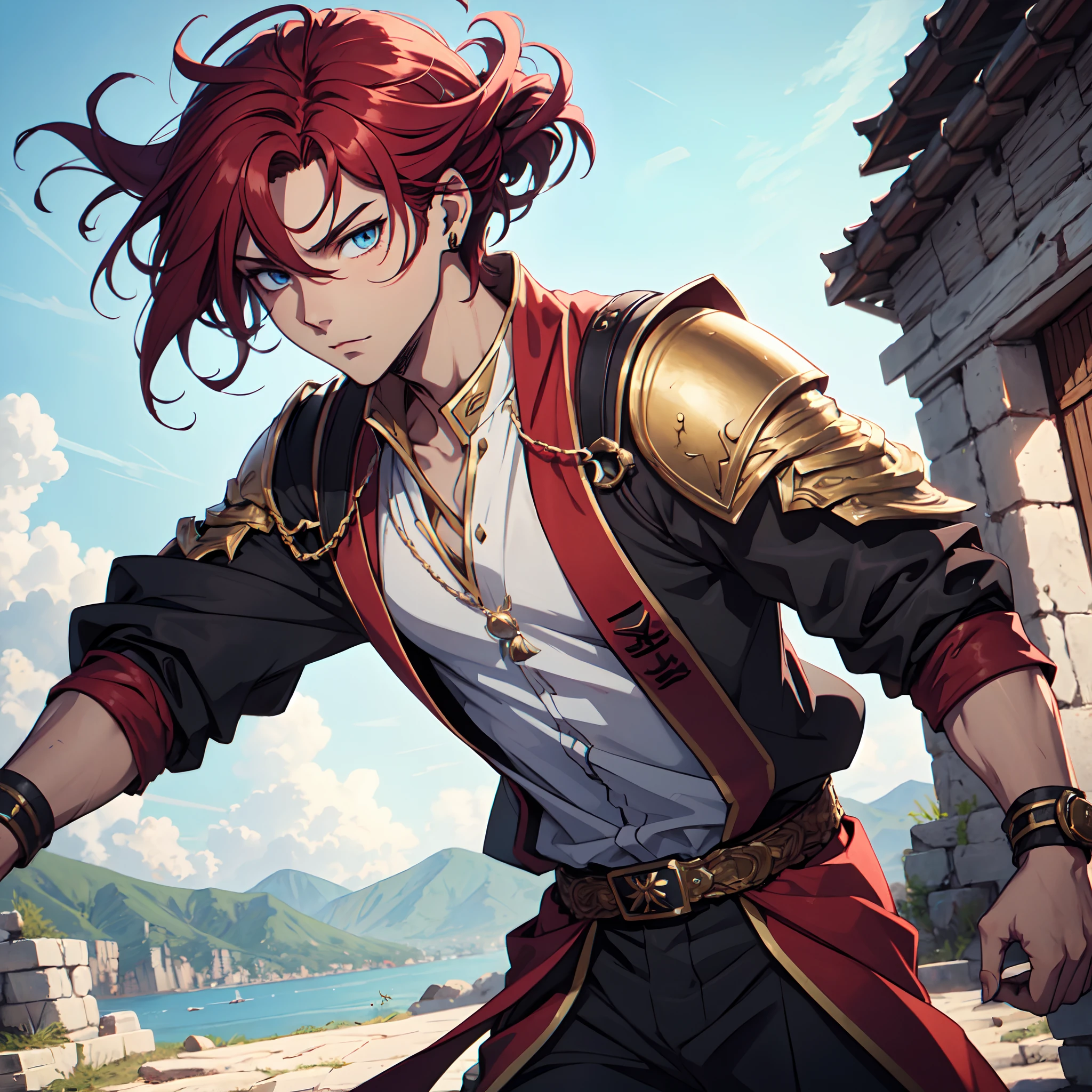 Hombre Pirata musculoso cabello largo rojo Sexil