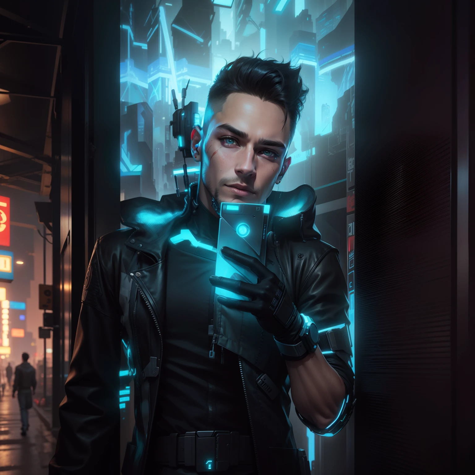 change background cyberpunk handsome boy. realistic face. 8k. Ultra realistic face