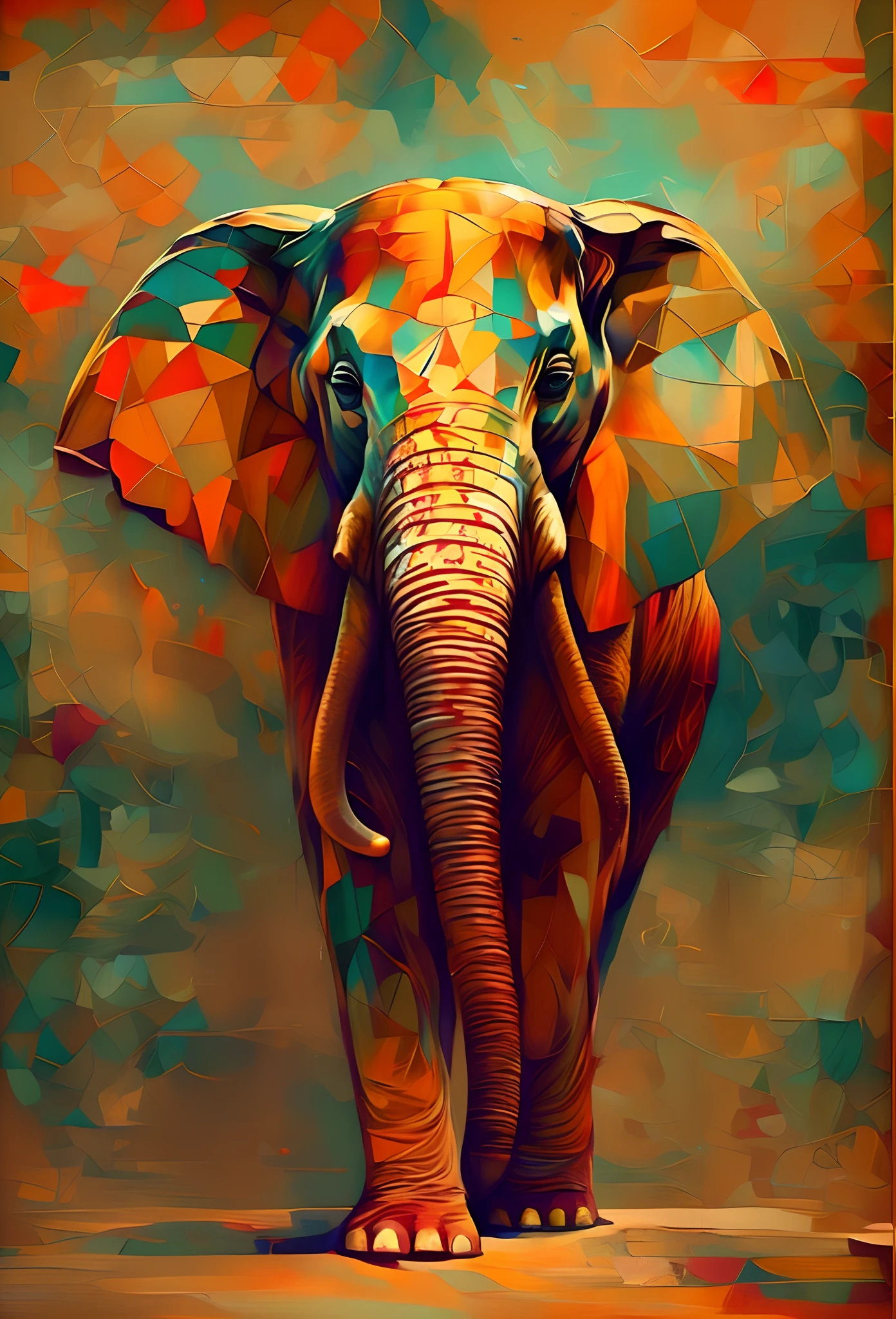 Bright Original elephant standing in front of a savanna bottom with flying birds, Arte colorida do elefante, pintura bonita de um alto, elefante, Arte de Alessandro Pautasso, meio elefante, Original e detalhes ricos, elefante na sala, Directed by: Jakob Gauermann, um elefante, Directed by: Jason Benjamin, Arte poligonal, Bela arte UHD 4K, Directed by: Daniel Taylor