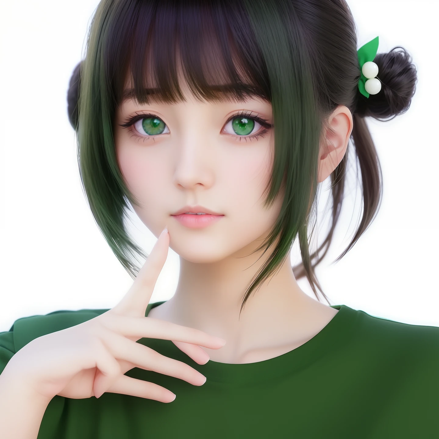 a drawing of a girl with a green eyes and a green shirt, anime style portrait, in an anime style, semirealistic anime style, inspired by Ma Yuanyu, semi realistic anime, anime portrait, in anime style, anime realism style, an anime girl, realistic anime artstyle, made with anime painter studio, realistic young anime girl, anime girl