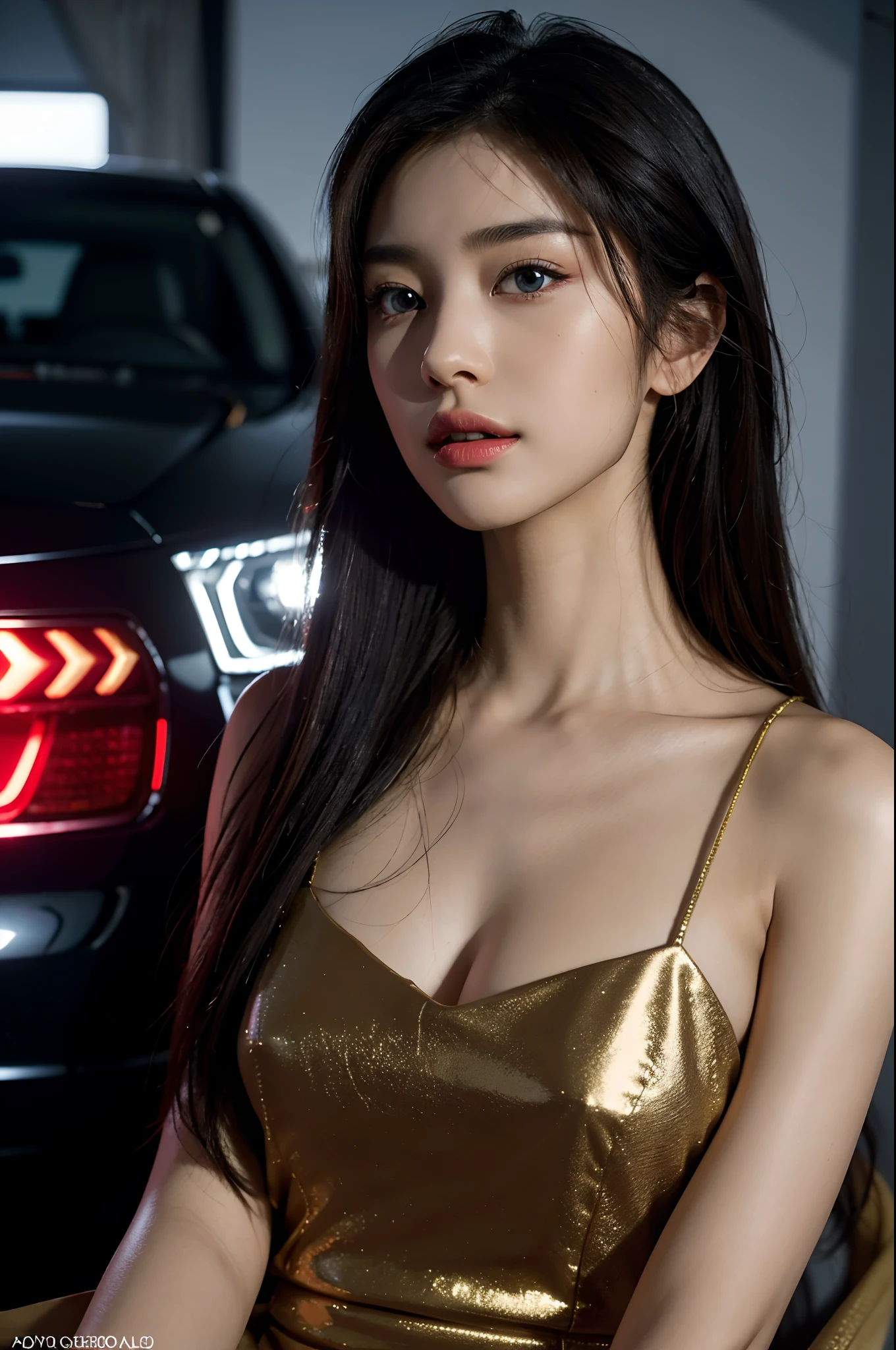 (Best quality,4K,8K,A high resolution,Masterpiece:1.2),Ultra-detailed,(Realistic,Photorealistic,photo-realistic:1.37),Car model,korean beautifull girl,mesmerizing looks,stunning features,Perfectly styled hair,Beautiful eyes with long eyelashes,Full and luscious lips,Flawless complexion,slim and toned body,Wear a stylish and elegant dress,Show yourself confidently in front of a luxury sports car,The brilliant lights highlight her beauty,Bright colors enhance the overall image,Studio setup with professional photography techniques,Showcasing the perfect combination of beauty and automotive craftsmanship.