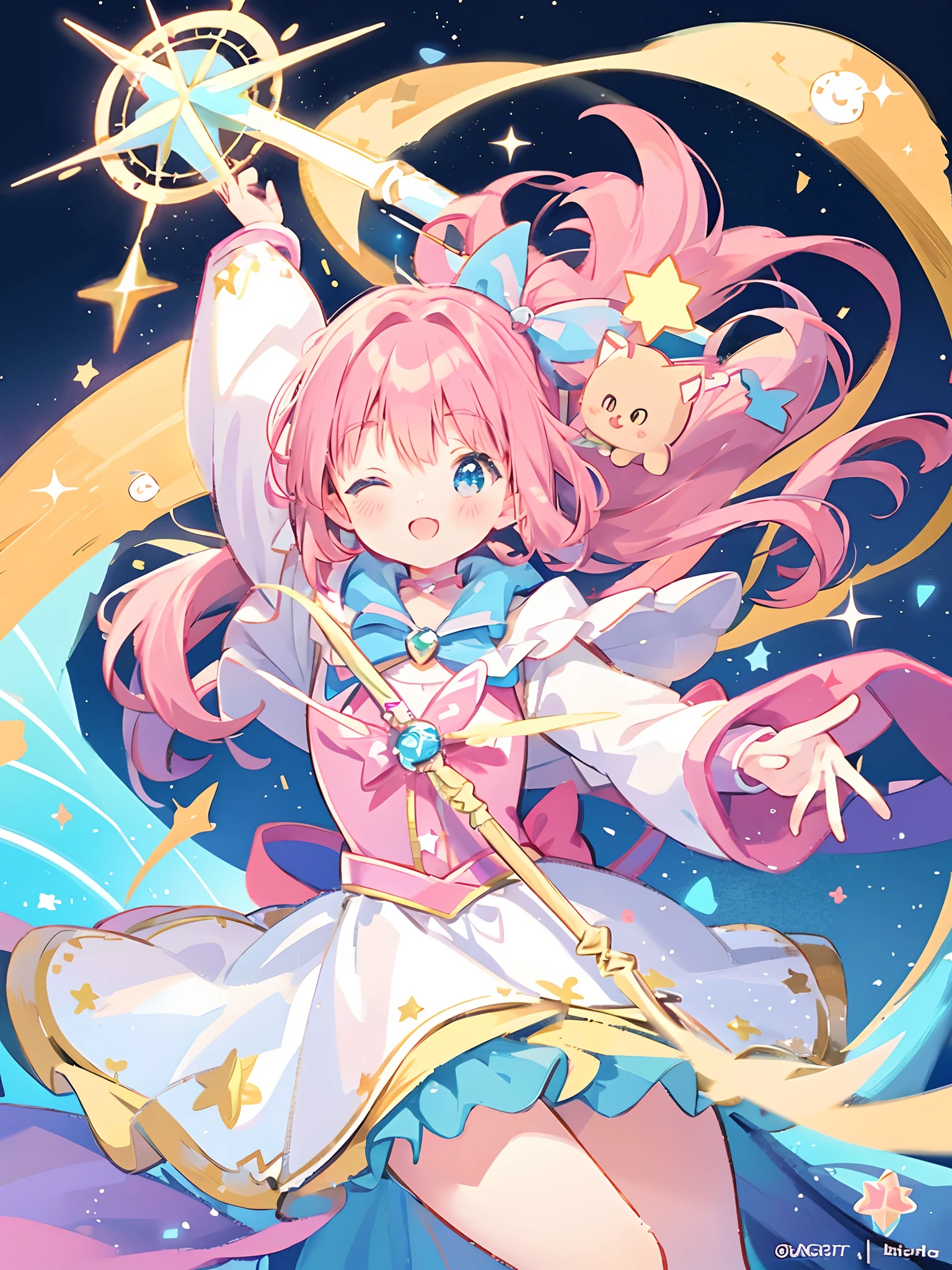 k hd,Anime girl with wand and star wand in her hand, portrait of magical girl, sparkling magical girl, magical girl, cardcaptor sakura, clean and meticulous anime art, magical girl anime mahou shojo, beautiful anime art style, cute anime girl portraits, carrying a magical staff, zerochan art, lovely art style, astral fairy, Soft anime illustration