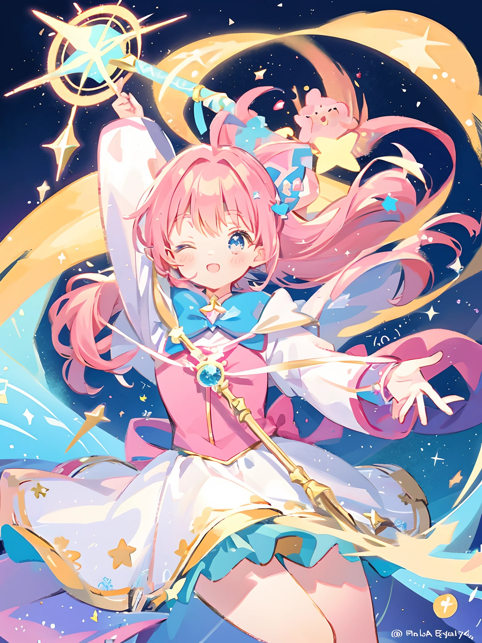 k hd,Anime girl with wand and star wand in her hand, portrait of magical girl, sparkling magical girl, magical little girl, cardcaptor sakura, clean and meticulous anime art, magical girl anime mahou shojo, beautiful anime art style, cute anime girl portraits, carrying a magical staff, zerochan art, lovely art style, astral fairy, Soft anime illustration