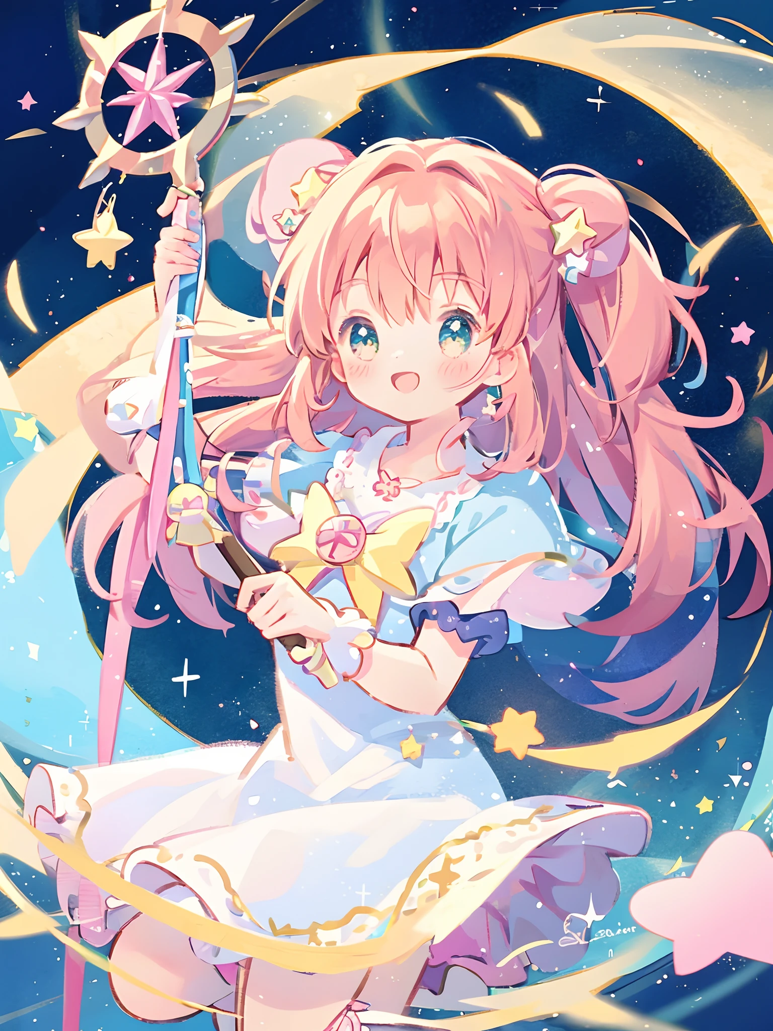 k hd，Anime girl with wand and star wand in her hand, portrait of magical girl, sparkling magical girl, magical little girl, cardcaptor sakura, clean and meticulous anime art, magical girl anime mahou shojo, beautiful anime art style, cute anime girl portraits, carrying a magical staff, zerochan art, lovely art style, astral fairy, Soft anime illustration