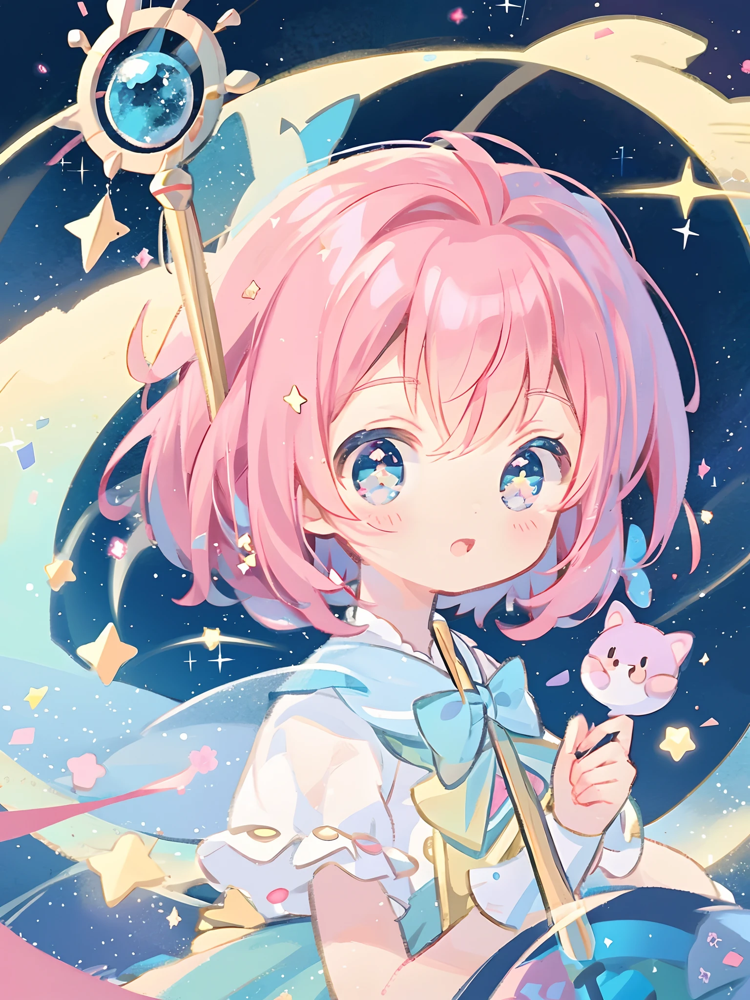 k hd，Anime girl with wand and star wand in her hand, portrait of magical girl, sparkling magical girl, magical little girl, cardcaptor sakura, clean and meticulous anime art, magical girl anime mahou shojo, beautiful anime art style, cute anime girl portraits, carrying a magical staff, zerochan art, lovely art style, astral fairy, Soft anime illustration