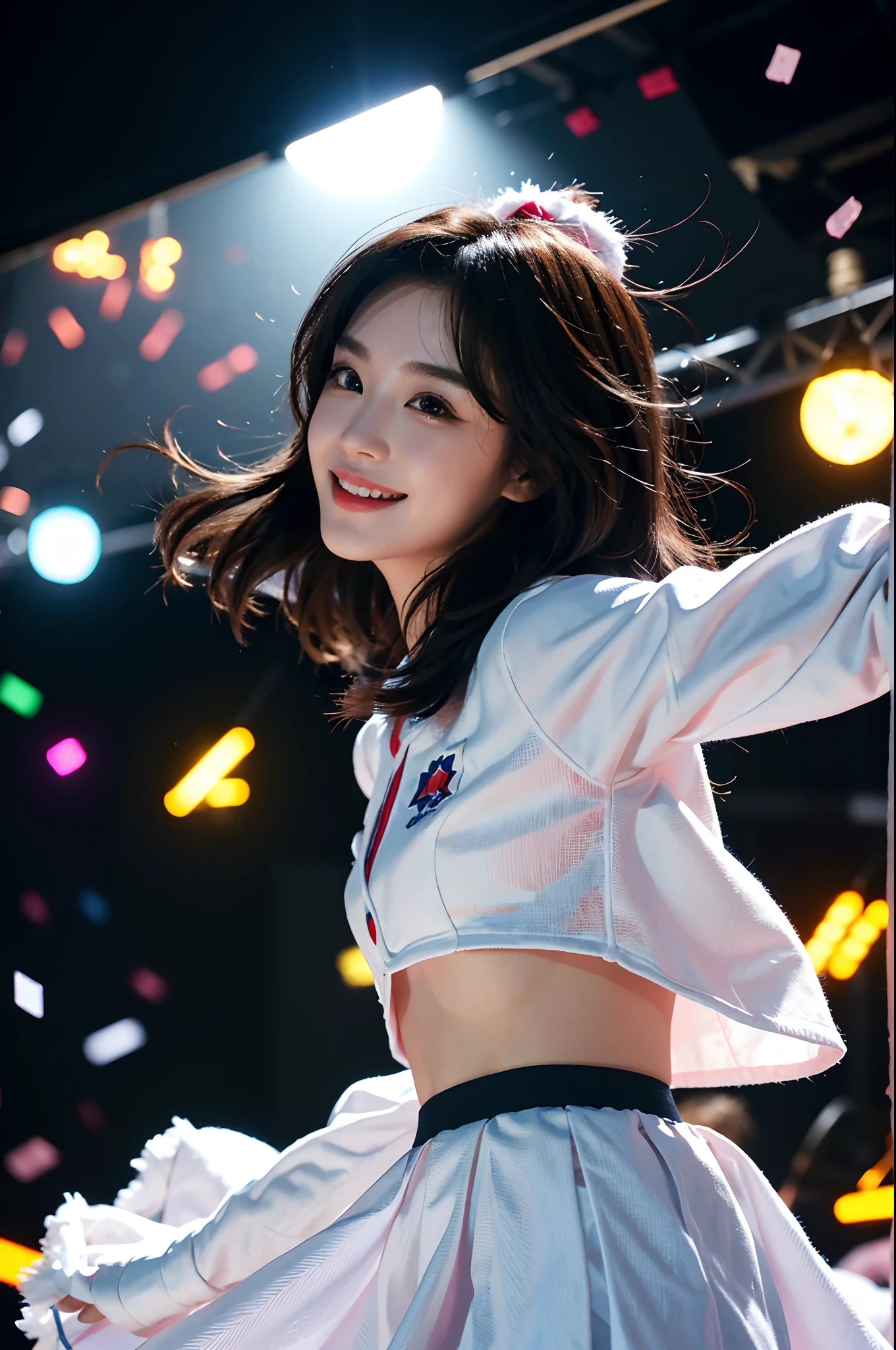 Beautiful Korean idol cheerleader
posters,Painting,high resolution,Ultra-detailed,Realistic:1.37,Vivid colors,hdr,Studio lighting,Sharp focus,
Dance energetically,Smiling happily,Perfect makeup,Stunning costumes,
crowd cheering,exciting atmosphere,dynamicposes,Expressive movements,
Beautiful hair,Sparkling eyes,rosycheeks,full pouty lips,
Colorful pompoms,Flying confetti,Glowing spotlights,
Engaging performance,Spirited cheers,Unforgettable memories