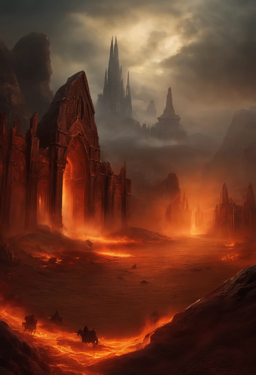 , paisagem do inferno, O fundo do inferno, A batalha final no inferno, Apocalyptic landscapes!!!!!, Mustafar, The Ruins of Hell, ! Apocalyptic landscapes!!, Soberbo D & D A Arte do Sol Escuro, Portas do Inferno, Portas do Inferno, arte conceitual de world of warcraft, Resgate do Submundo!!!!!!