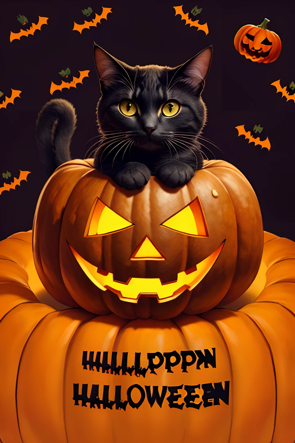 Halloween funny cat and pumpkin cartoon lineart fantacy ,(halloween theme:1.5)