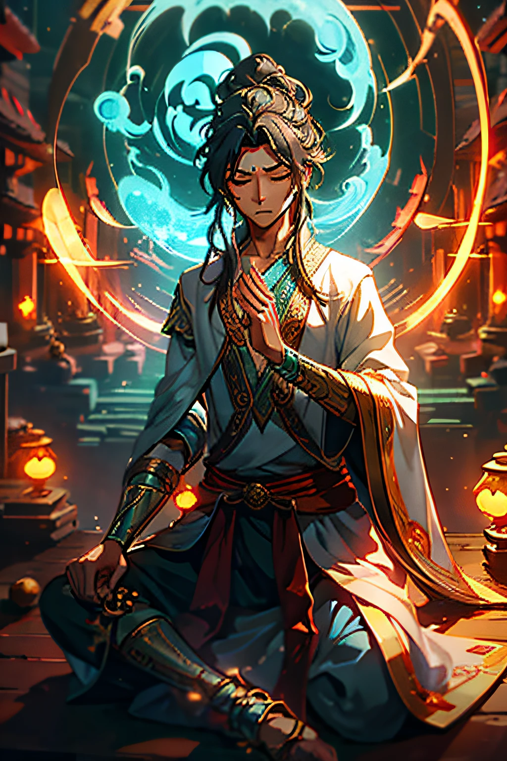 Meditate and cultivate immortals,Luck Pranayama,Fairy style,crossedlegs,male people