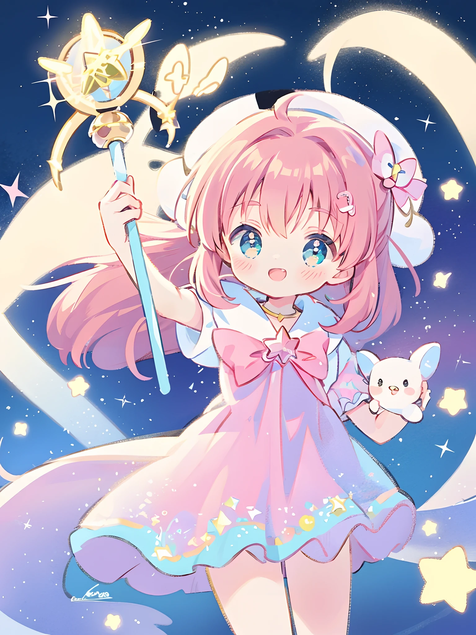 k hd,Anime girl with wand and star wand in her hand, portrait of magical girl, sparkling magical girl, magical girl, cardcaptor sakura, clean and meticulous anime art, magical girl anime mahou shojo, beautiful anime art style, cute anime girl portraits, carrying a magical staff, zerochan art, lovely art style, astral fairy, Soft anime illustration