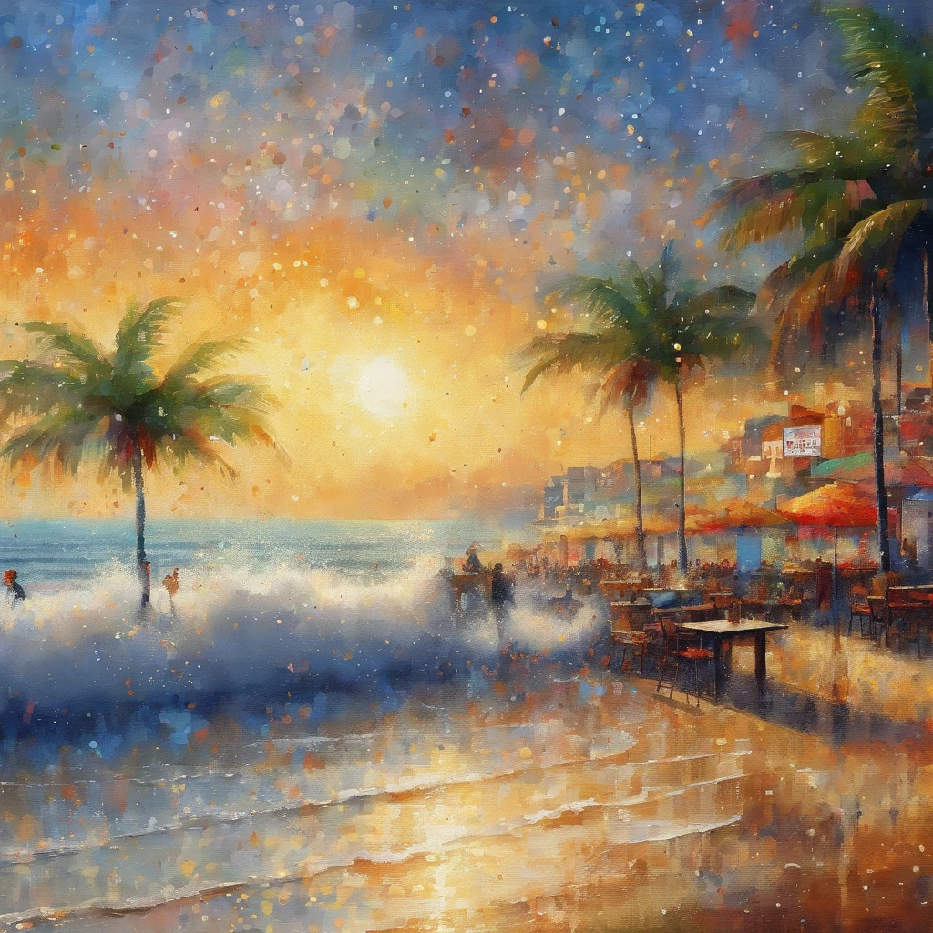 (best quality, master part:1.2), Foco suave, Aquarela gradiente brilhante, sonhador, fundo branco, garota, cafes, Praia de Copacabana