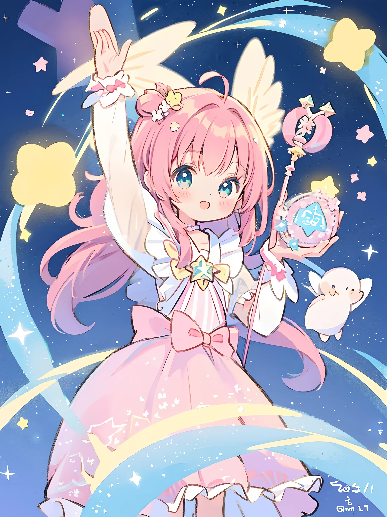 k hd,Anime girl with wand and star wand in her hand, portrait of magical girl, sparkling magical girl, magical girl, cardcaptor sakura, clean and meticulous anime art, magical girl anime mahou shojo, beautiful anime art style, cute anime girl portraits, carrying a magical staff, zerochan art, lovely art style, astral fairy, Soft anime illustration