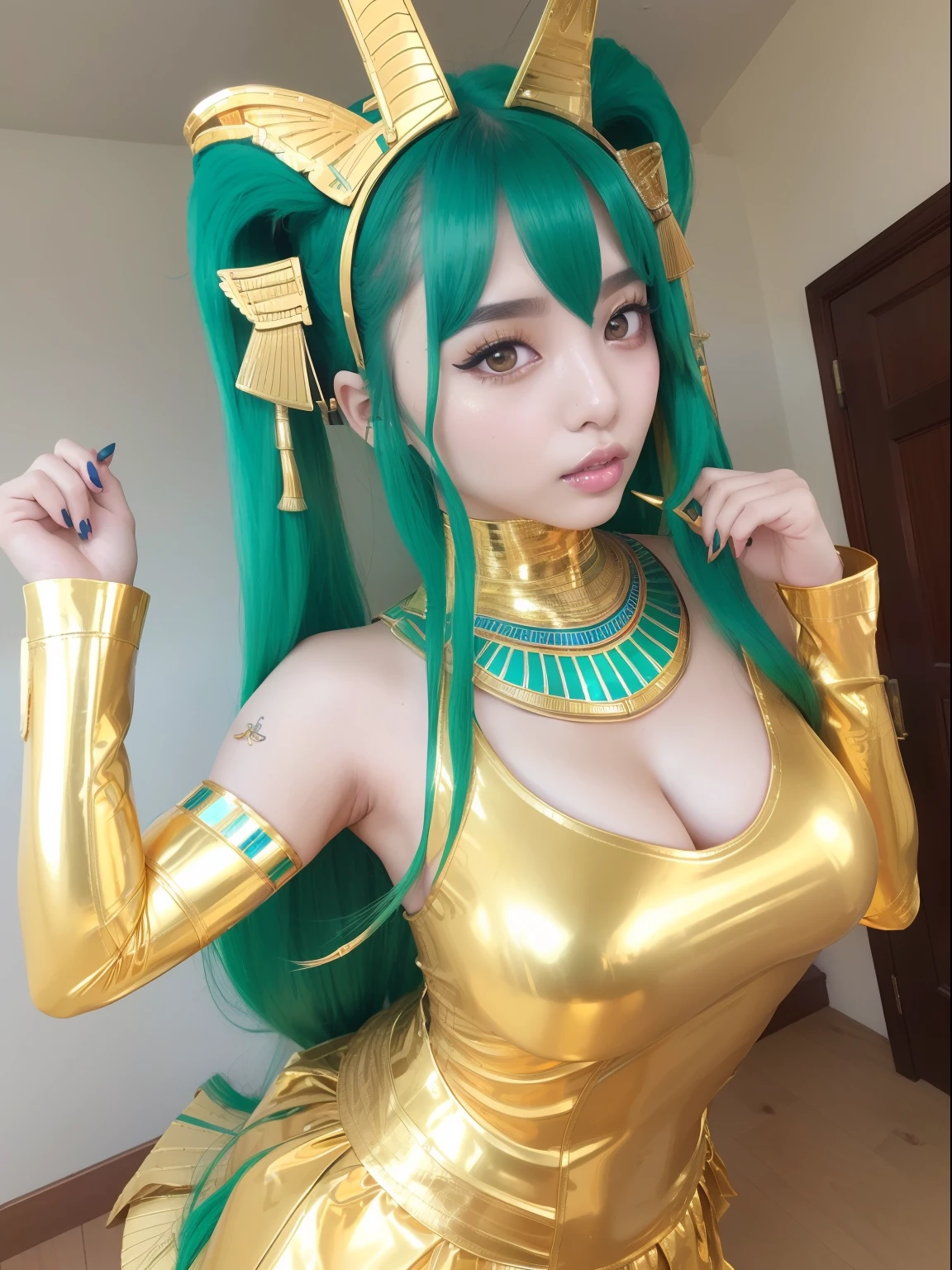 beautiful girl Samba Carnival Costumes Super big breasts Rubber smile Open your mouth A subjective view of the crotch Bright green hair Plump Show me your crotch There is very little extra fabric.