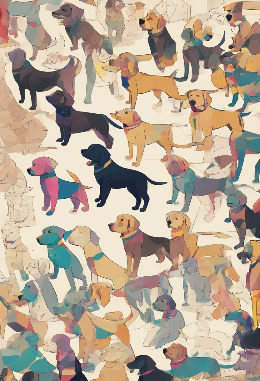 (Labrador dogs  ),(Best Pose),(best angle), (Better representation), Eduardo Cobra Acor Chorchoament ,Multidimensional geometric wall portrait, Artistically, Chibi,yang08k, Beautiful fece, colouring,